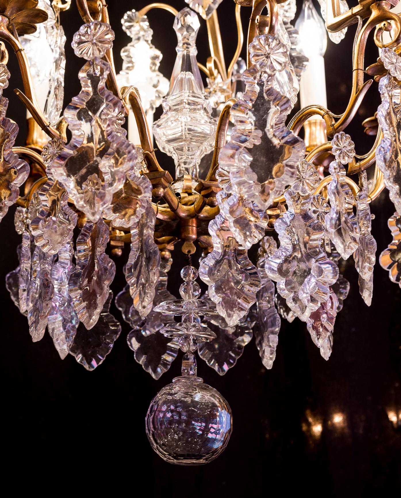French Louis XV Style Gilt-Bronze and Baccarat Cut Crystal Chandelier circa 1880 7