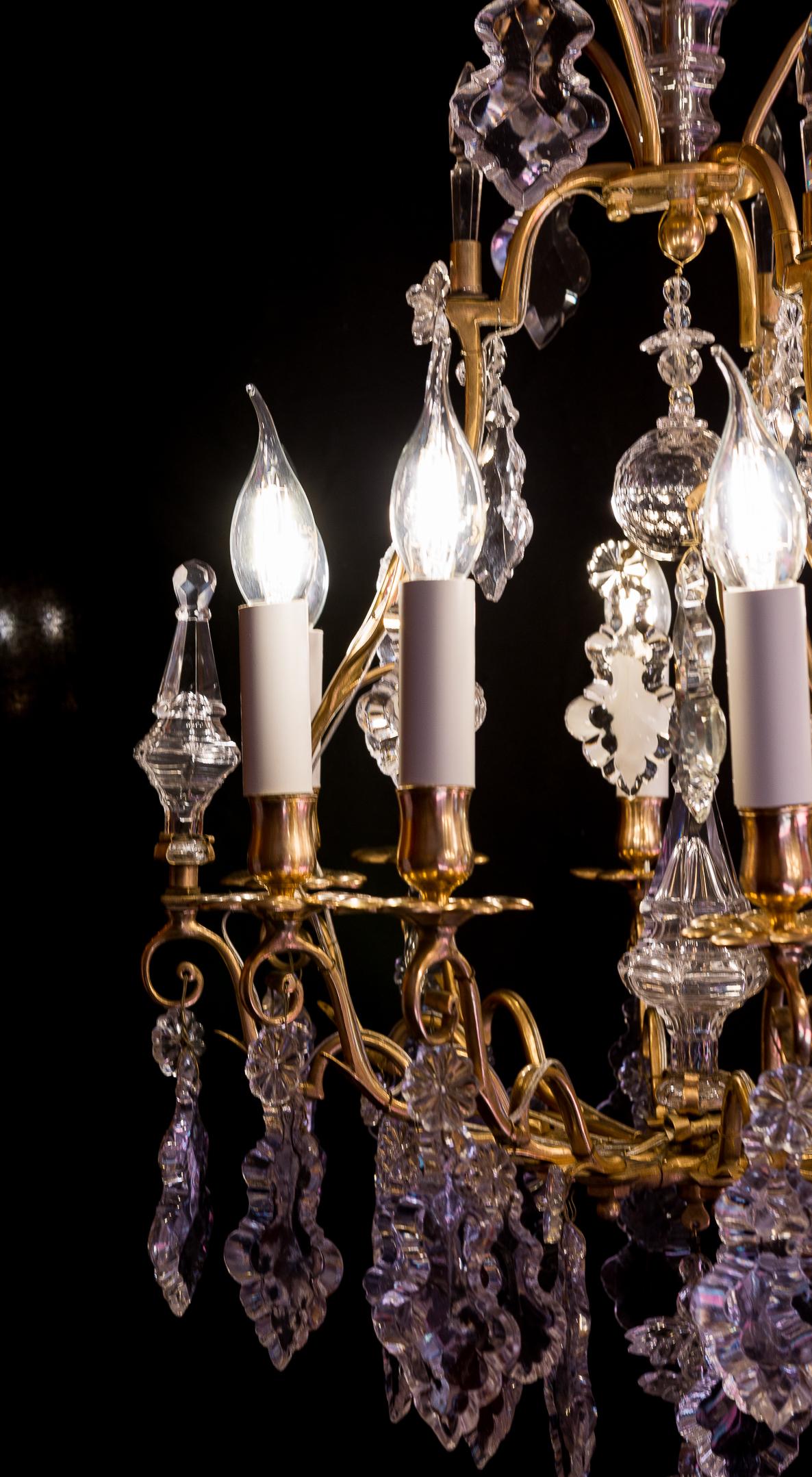 19th Century French Louis XV Style Gilt-Bronze and Baccarat Cut Crystal Chandelier circa 1880