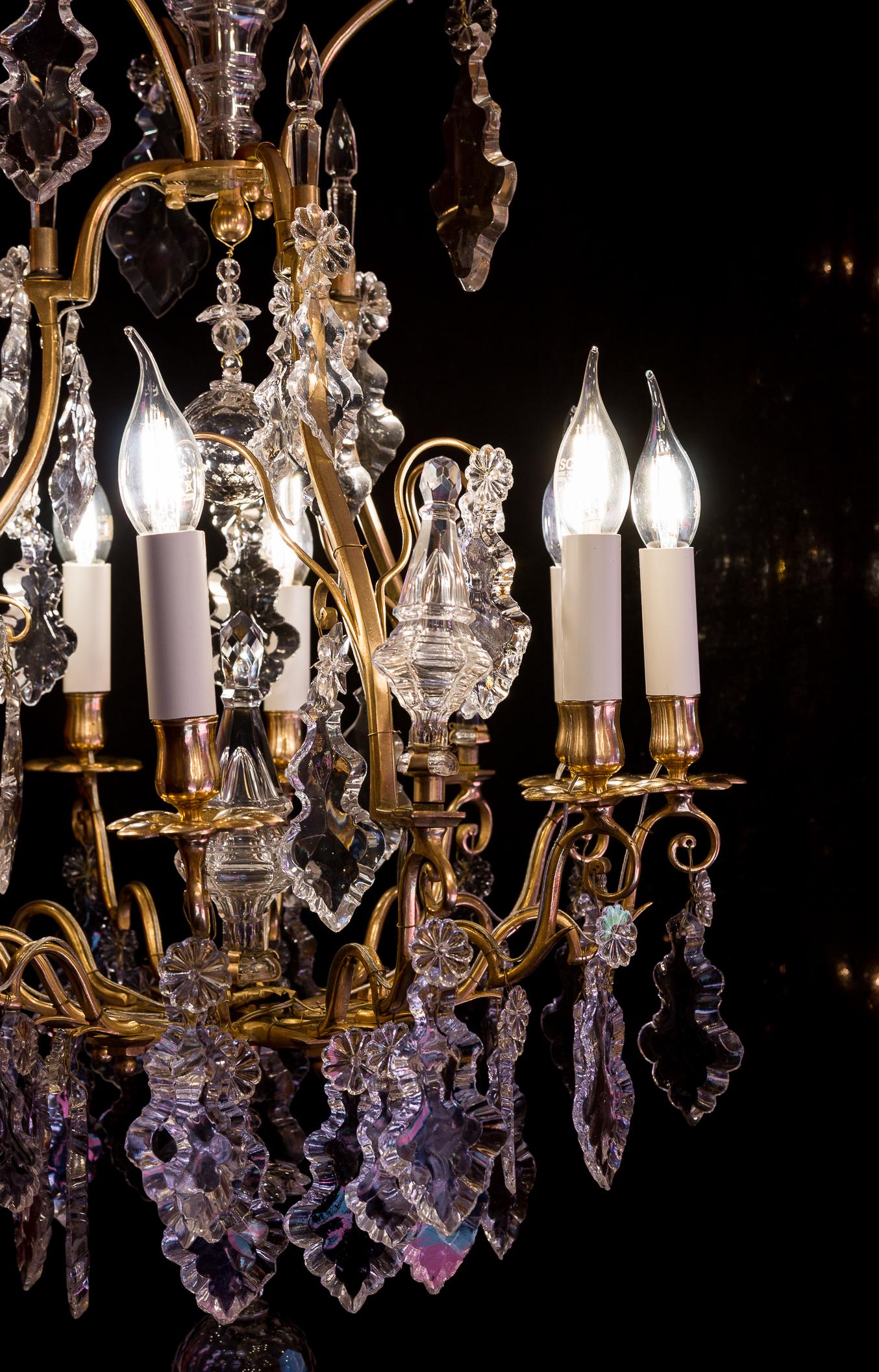 French Louis XV Style Gilt-Bronze and Baccarat Cut Crystal Chandelier circa 1880 4
