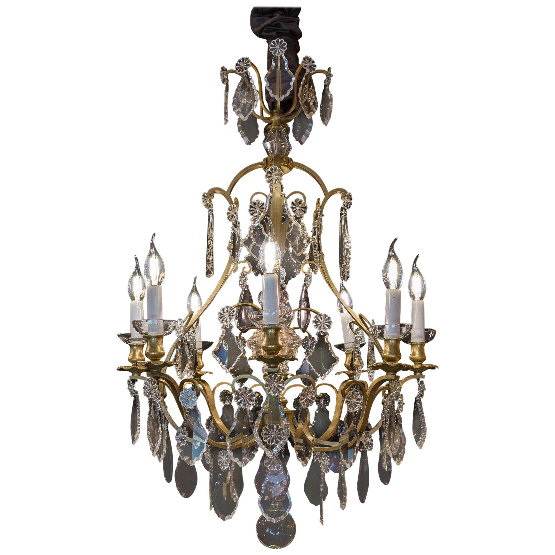French Louis XV Style Gilt-Bronze and Cut Crystal Chandelier, circa 1920 For Sale
