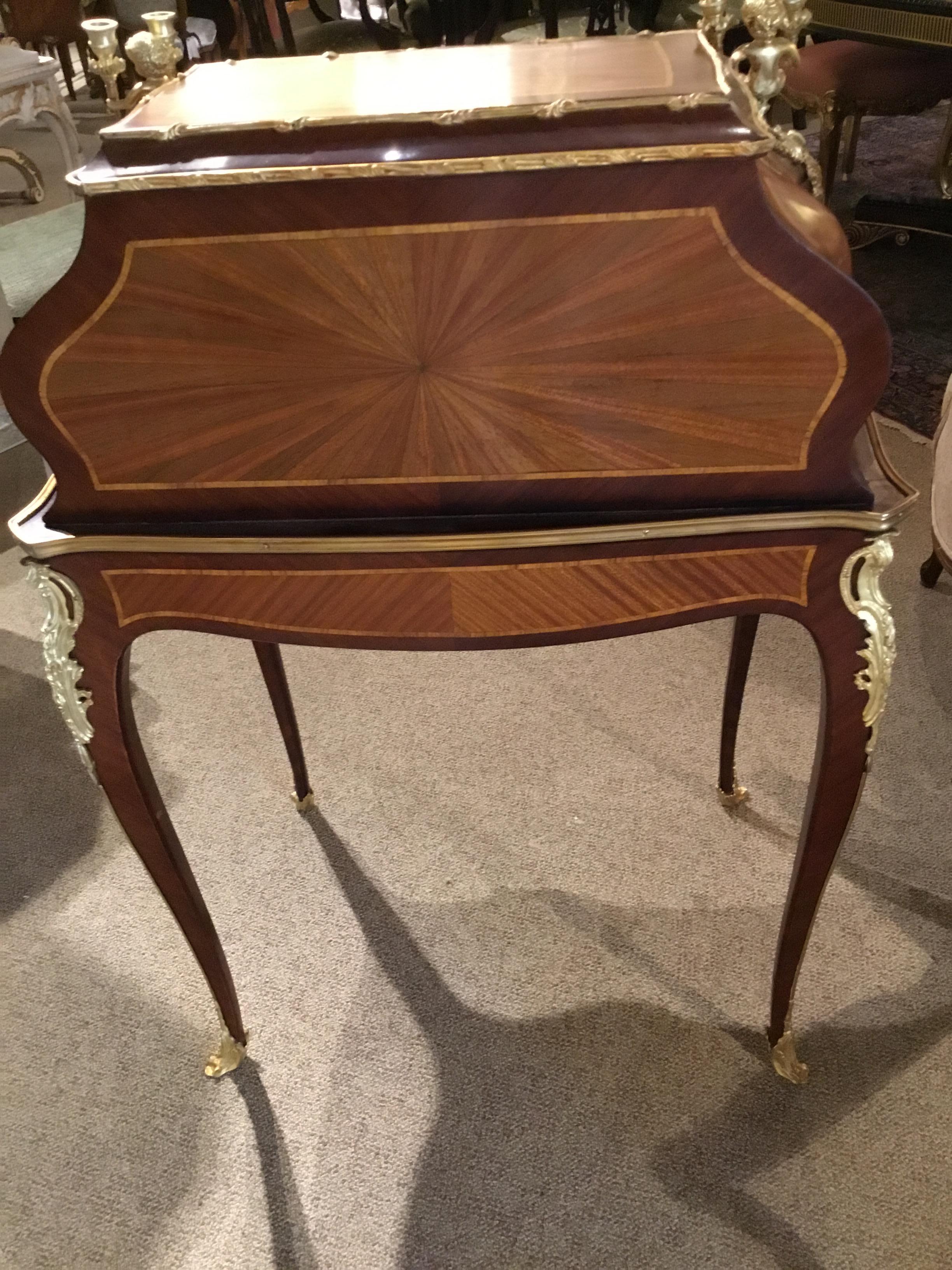 20th Century French Louis XV Style Gilt Bronze Mahogany and Tulipwood Mounted Writing Desk