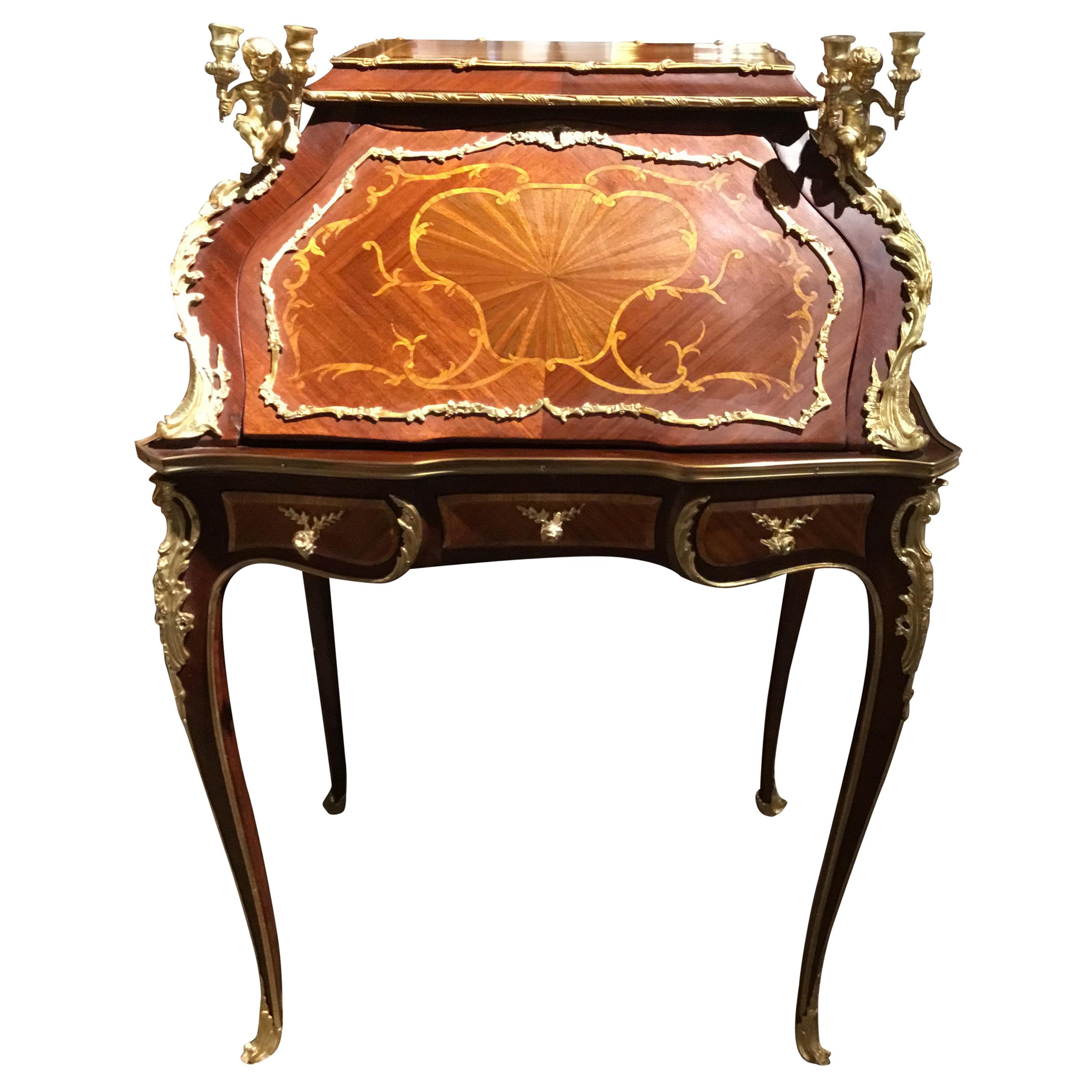 French Louis XV-Style Gilt Bronze Mahogany and Tulipwood Mounted Writing Desk