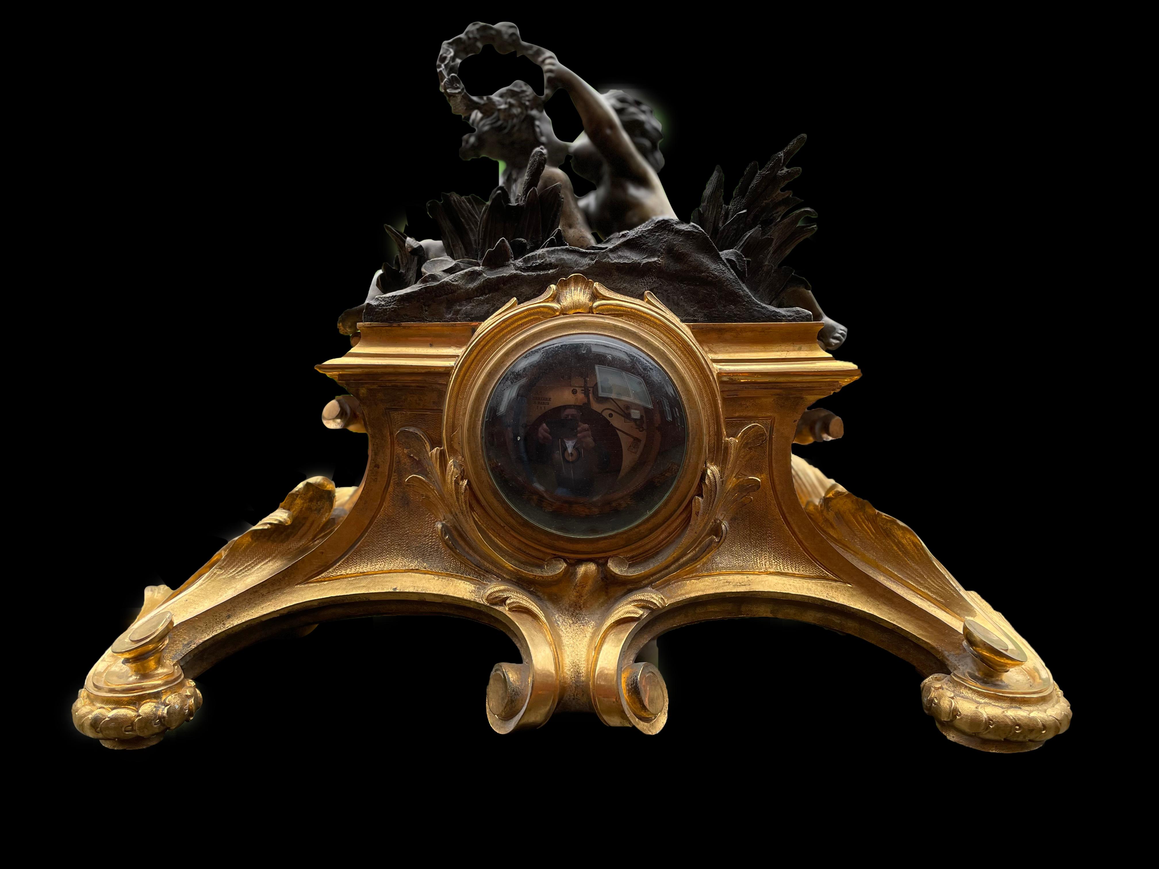 French Louis XV Style Gilt Bronze Mantle Clock, circa 1880 For Sale 6