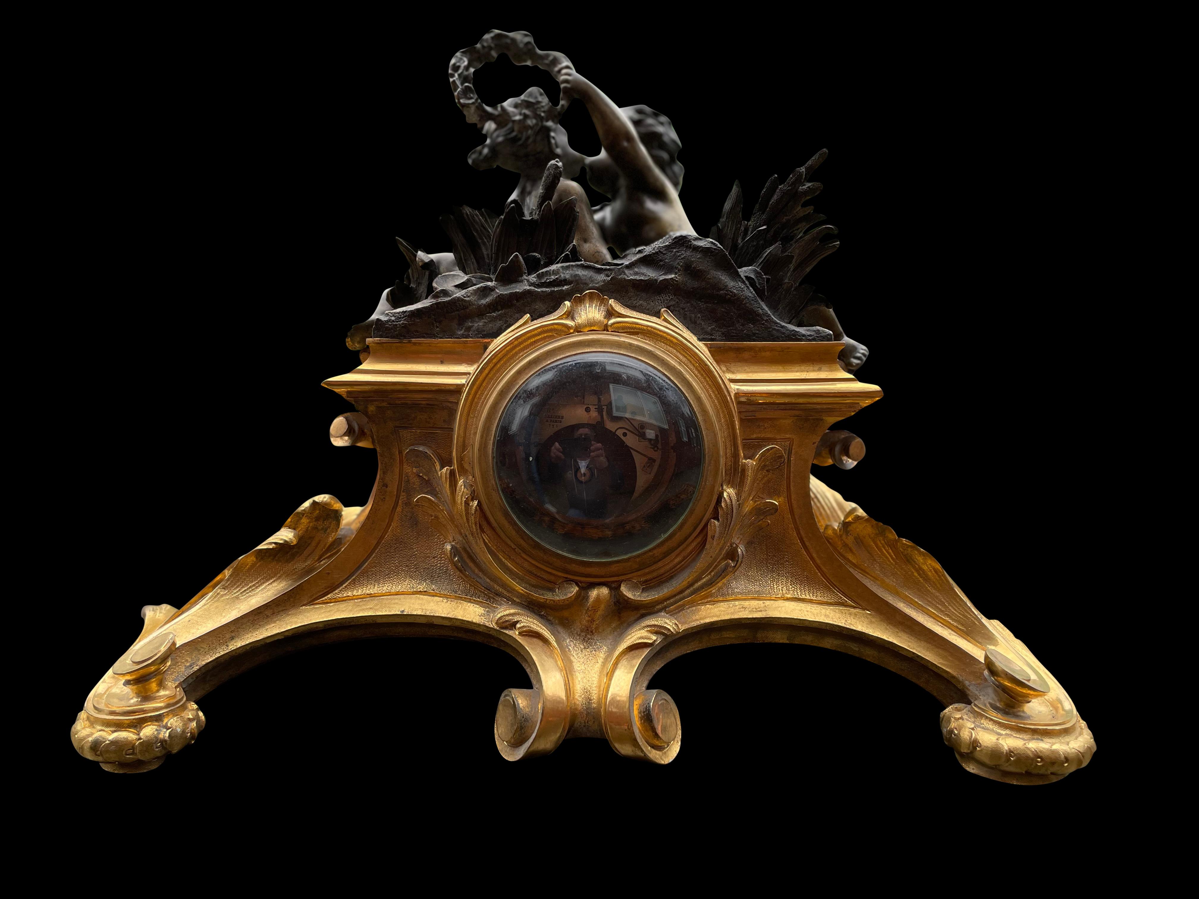 French Louis XV Style Gilt Bronze Mantle Clock, circa 1880 For Sale 7