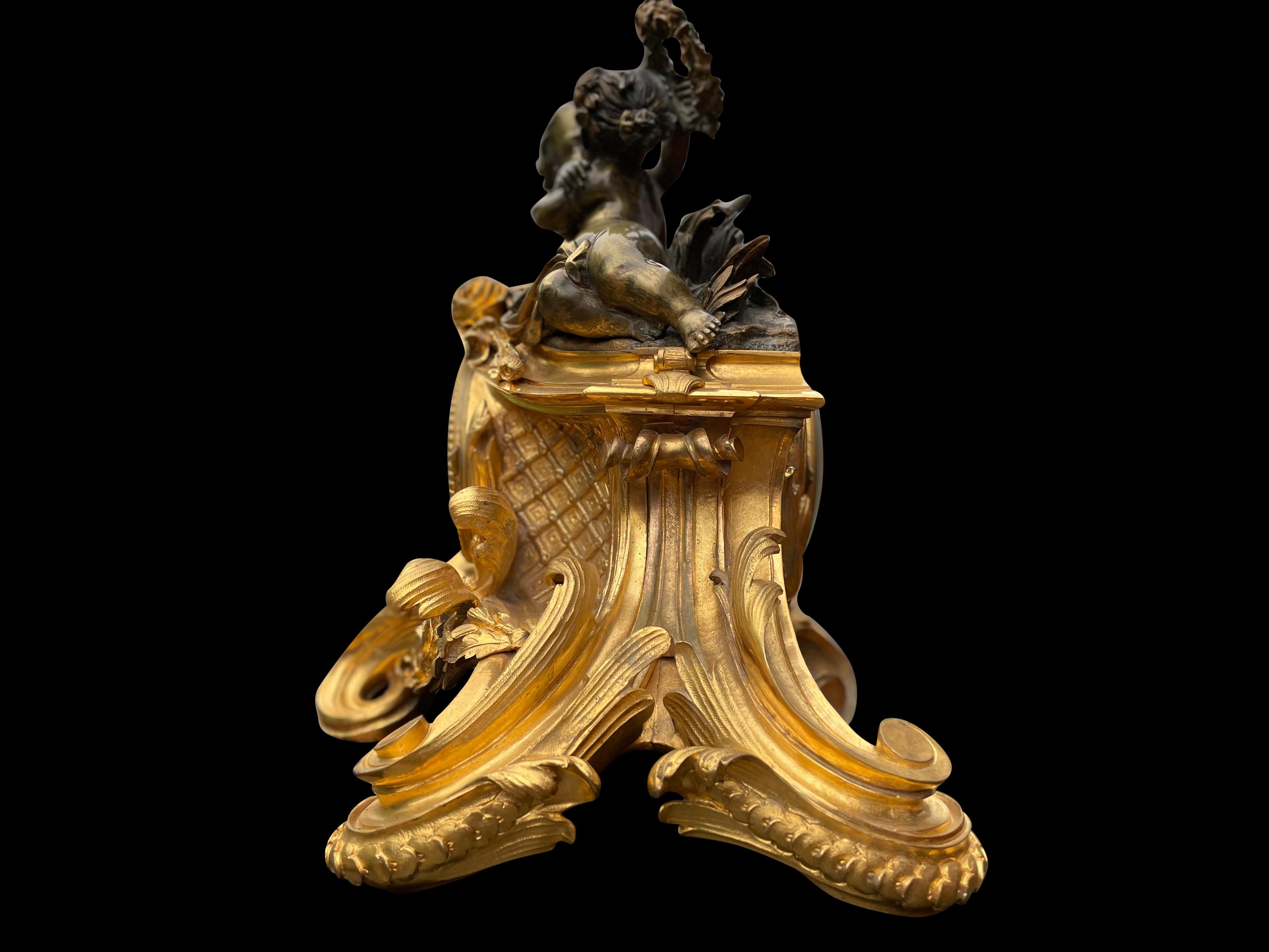 French Louis XV Style Gilt Bronze Mantle Clock, circa 1880 For Sale 8