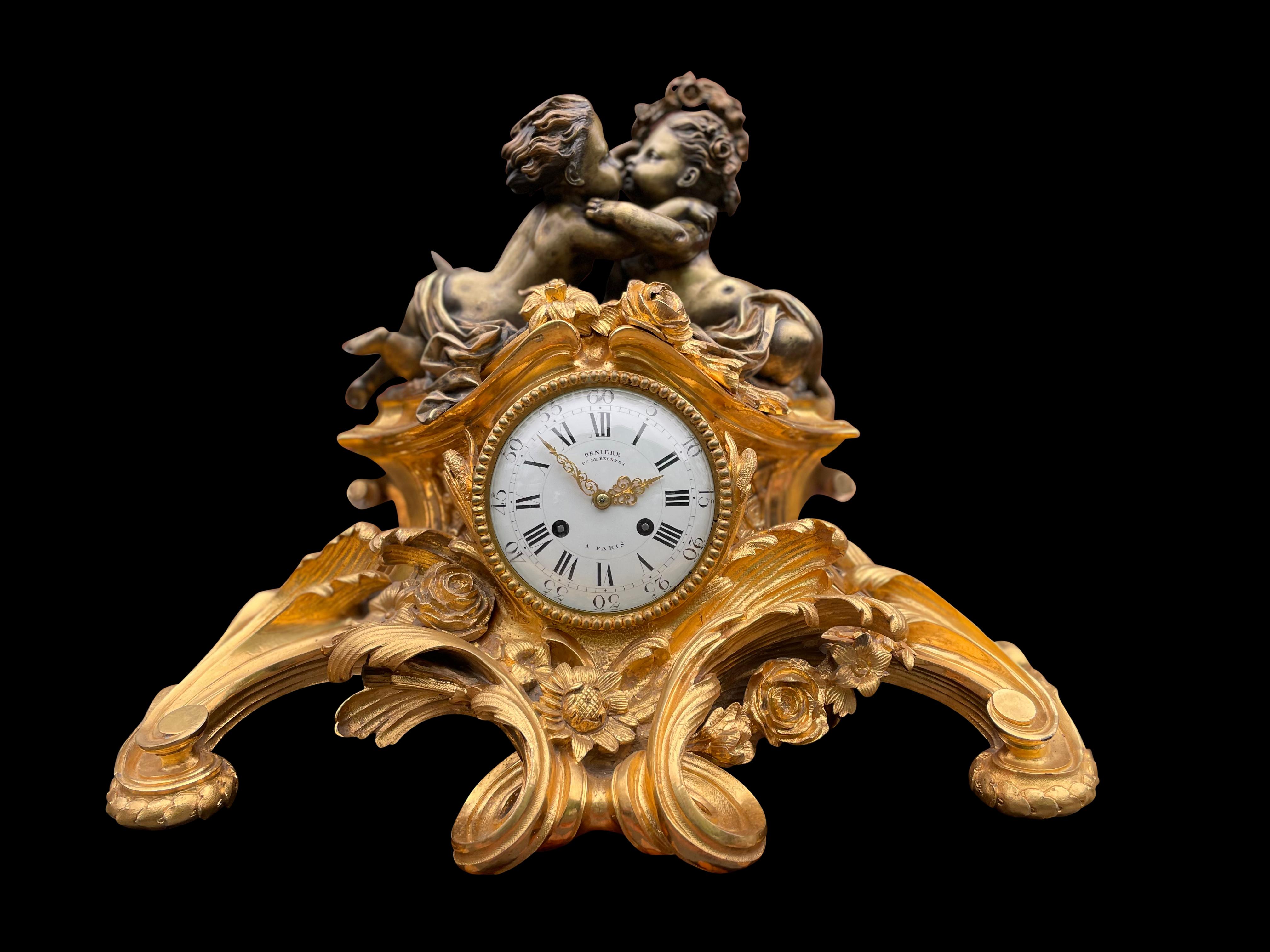 French Louis XV Style Gilt Bronze Mantle Clock, circa 1880 For Sale 9