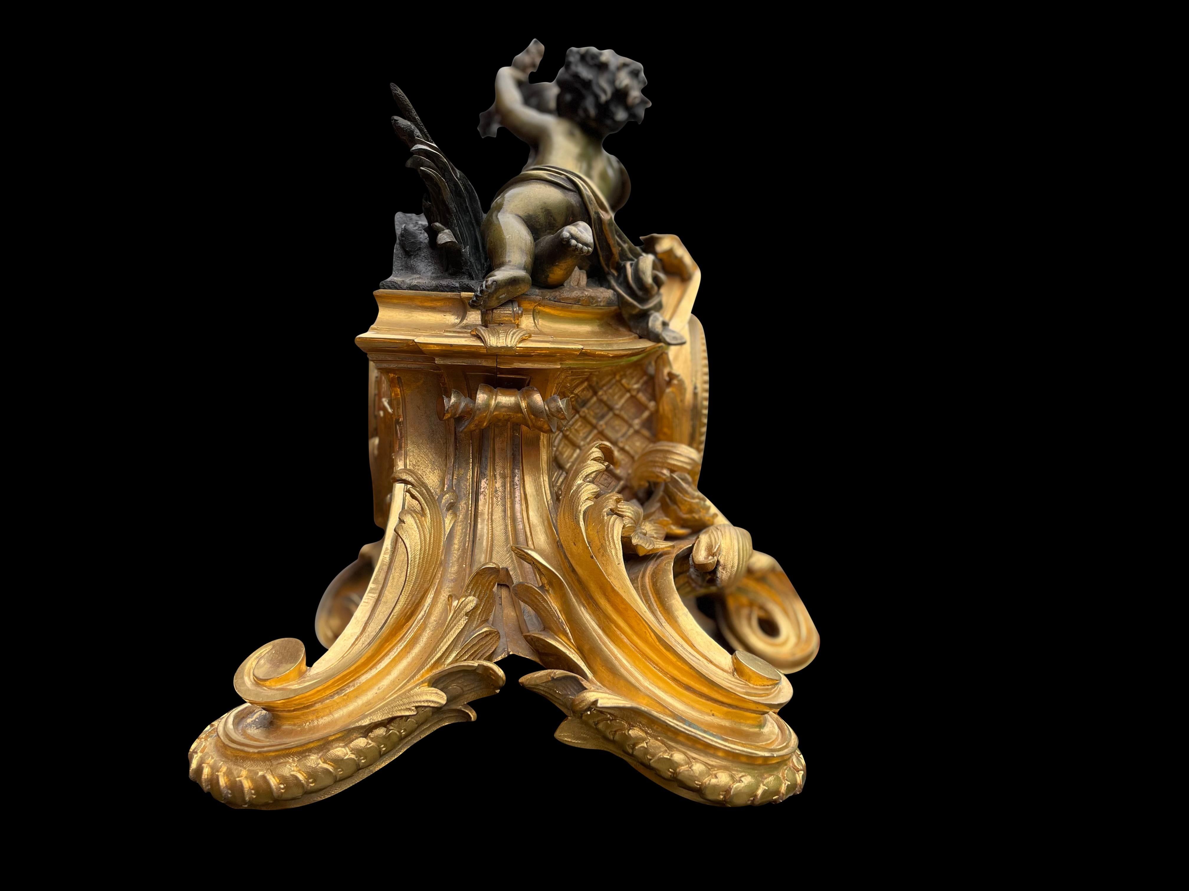 French Louis XV Style Gilt Bronze Mantle Clock, circa 1880 For Sale 11