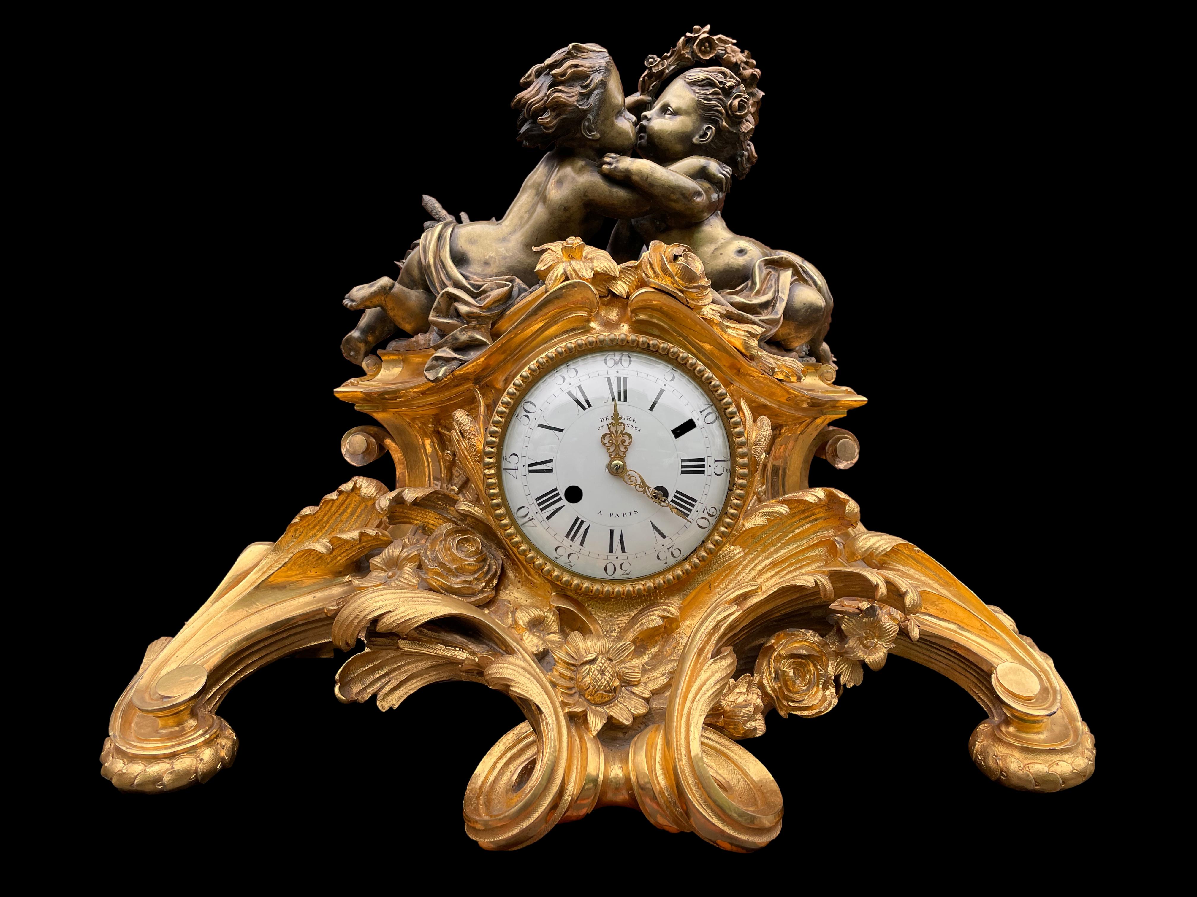 French Louis XV Style Gilt Bronze Mantle Clock, circa 1880 For Sale 12