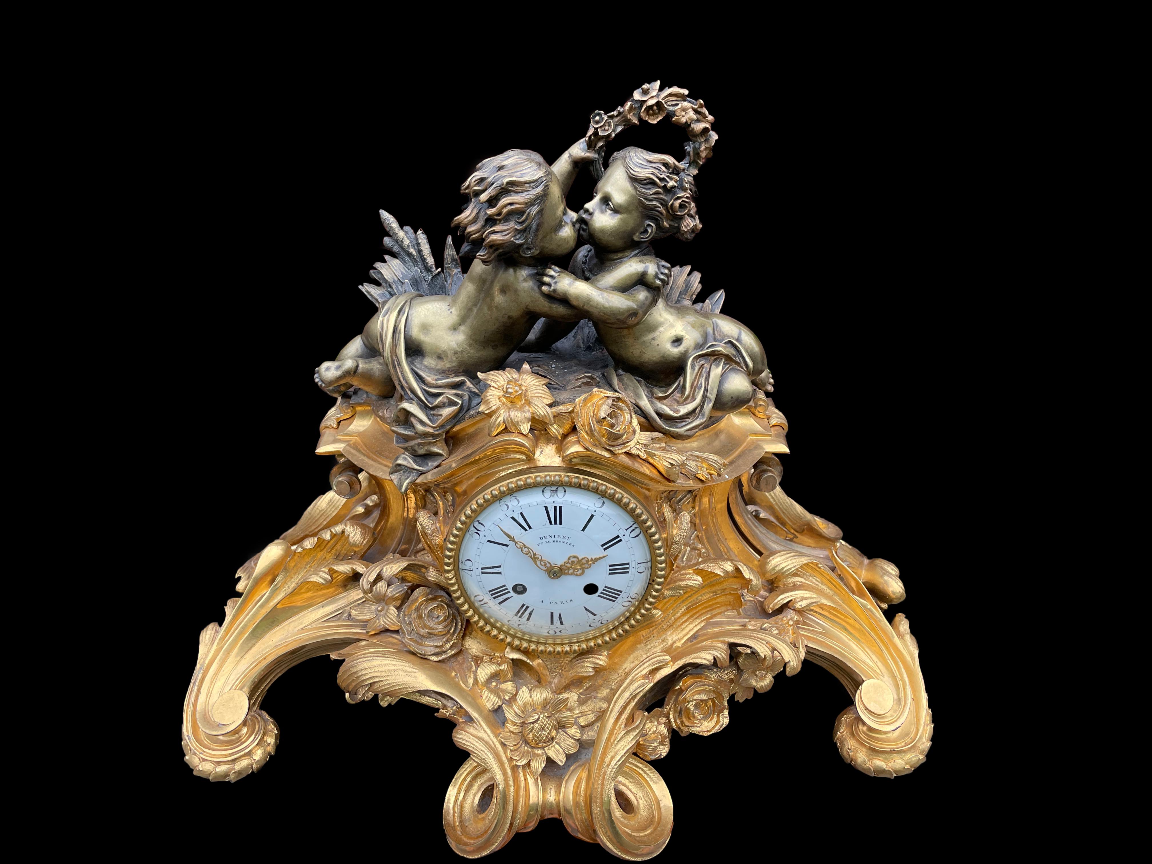 French Louis XV Style Gilt Bronze Mantle Clock, circa 1880 In Excellent Condition For Sale In London, GB