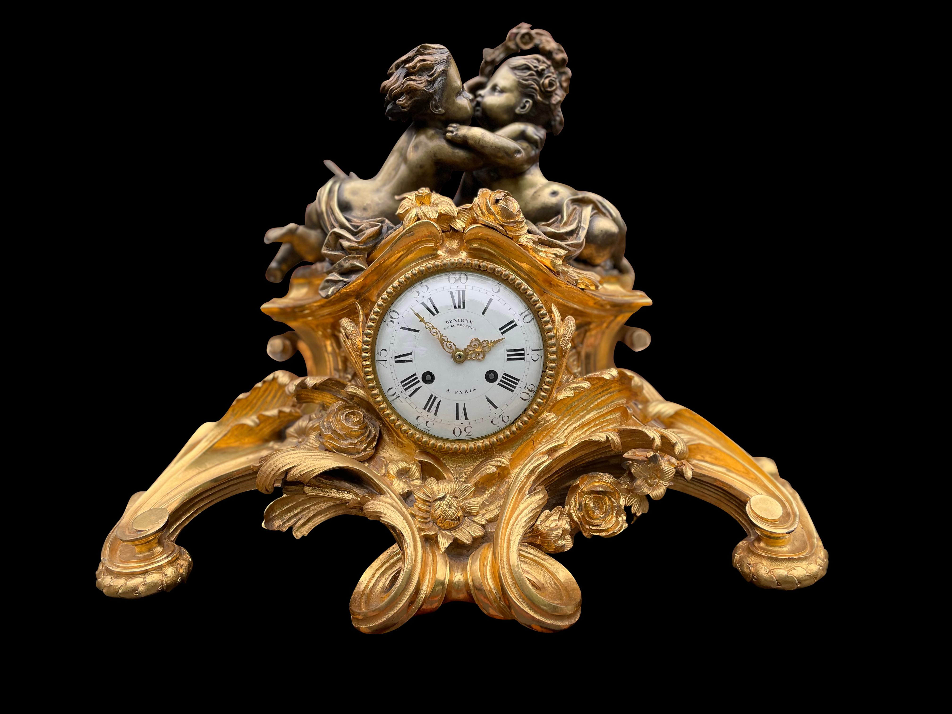 French Louis XV Style Gilt Bronze Mantle Clock, circa 1880 For Sale 3