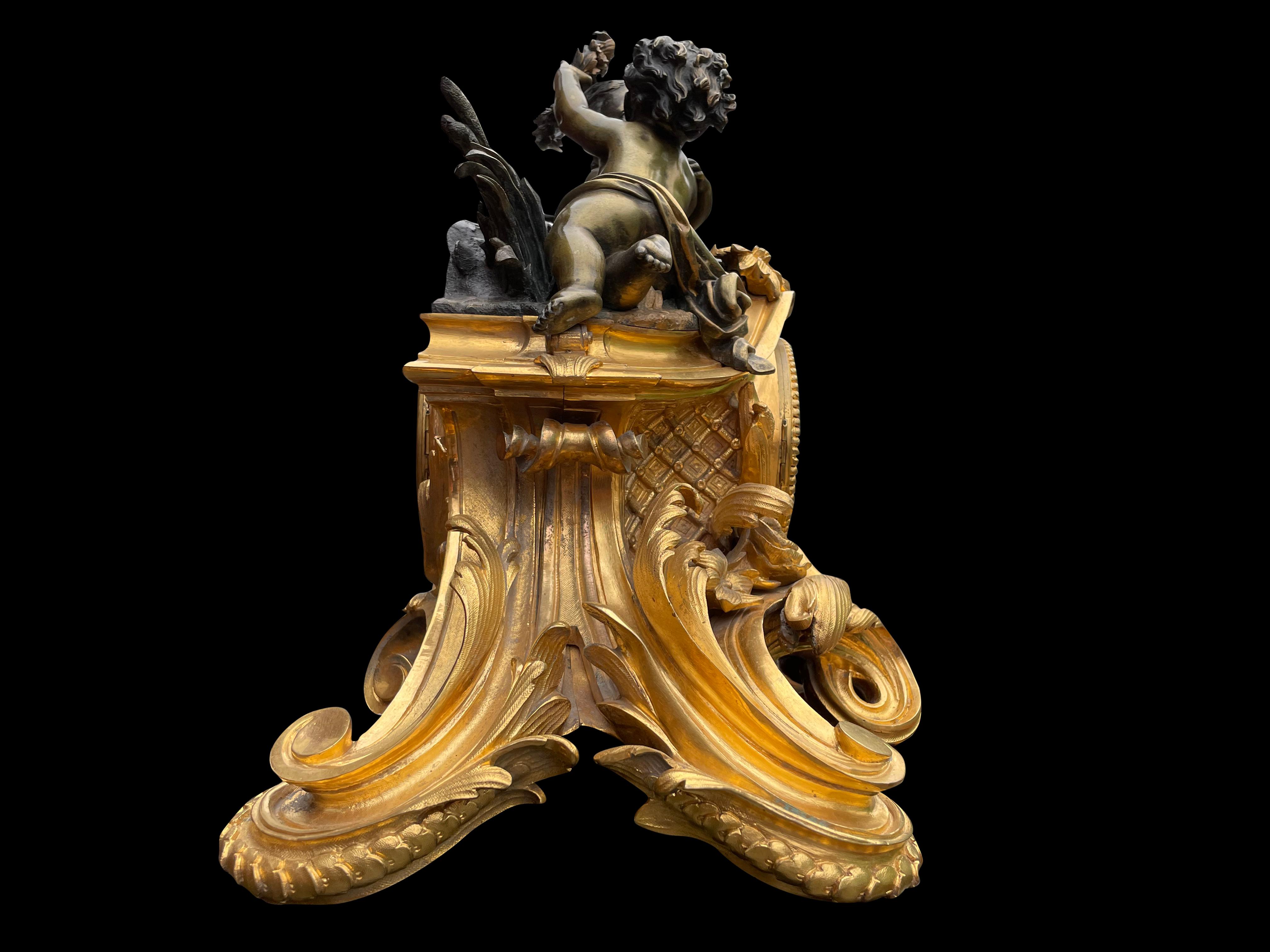 French Louis XV Style Gilt Bronze Mantle Clock, circa 1880 For Sale 4