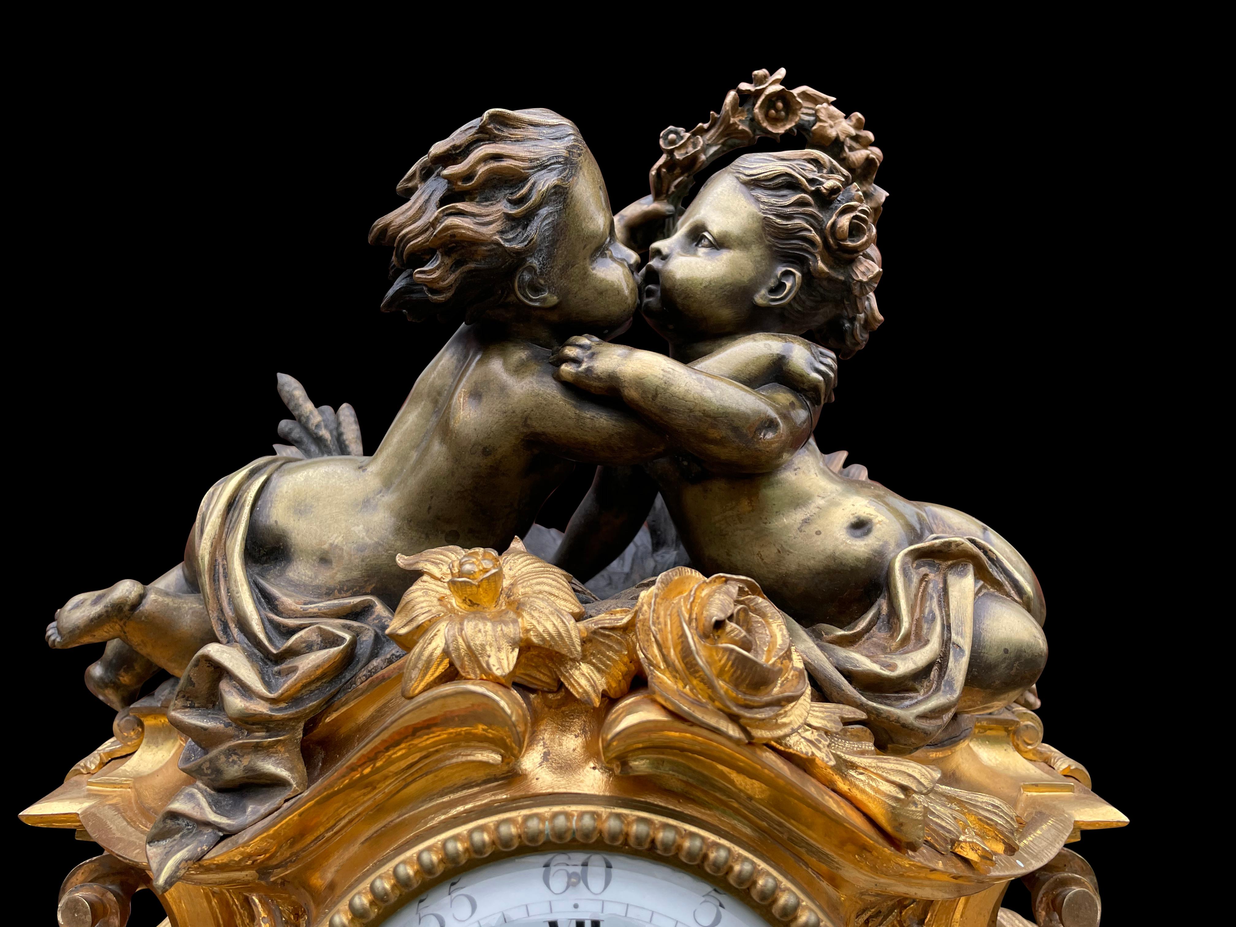 French Louis XV Style Gilt Bronze Mantle Clock, circa 1880 For Sale 5