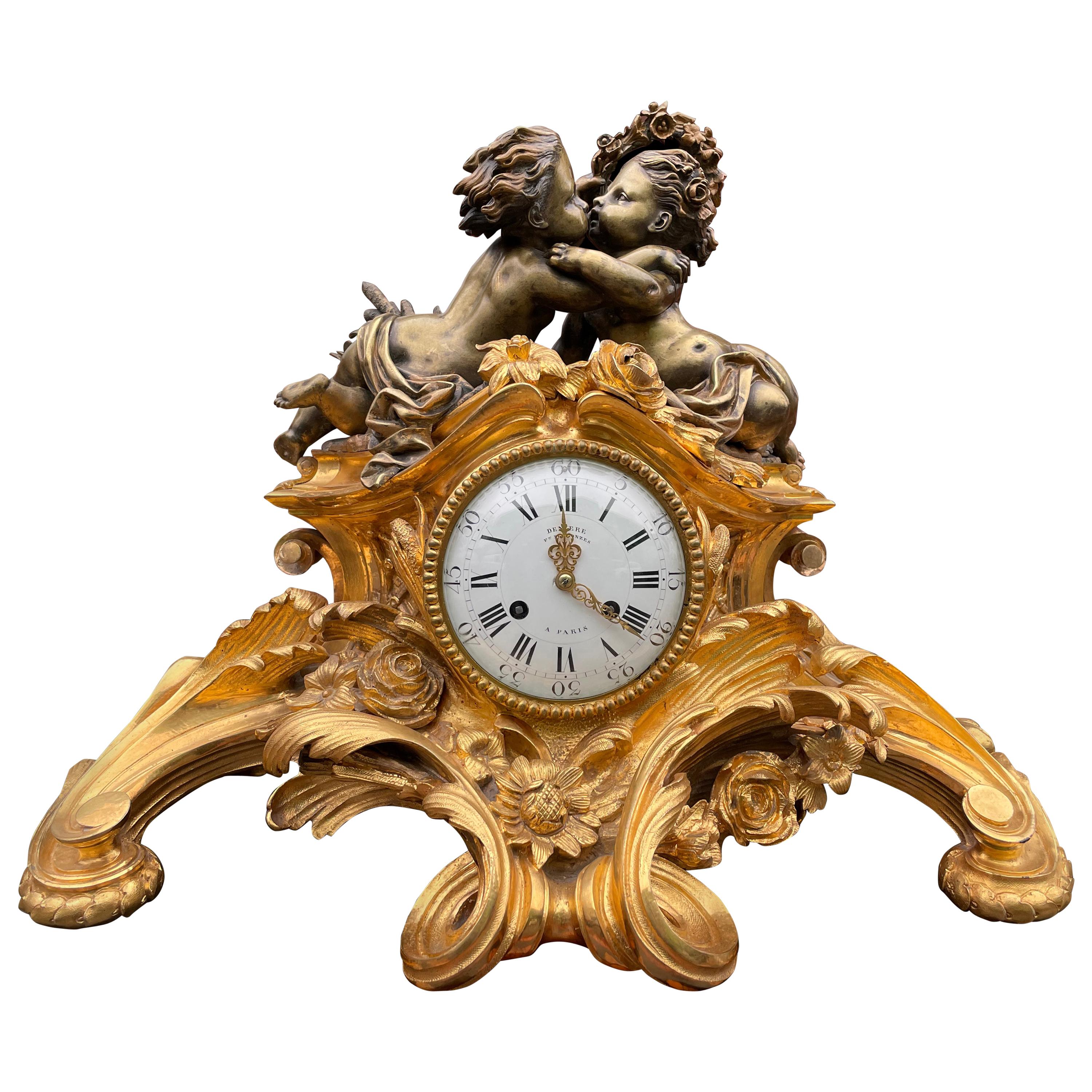 French Louis XV Style Gilt Bronze Mantle Clock, circa 1880 For Sale