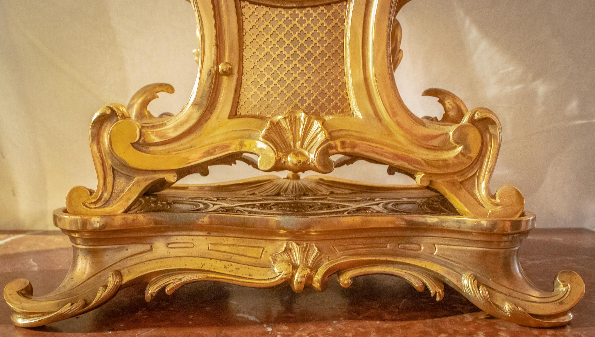French Louis XV Style Gilt Bronze Mantle Clock at 1stDibs