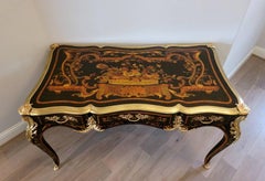 French Louis XV Style Gilt Bronze Marquetry Bureau Plat