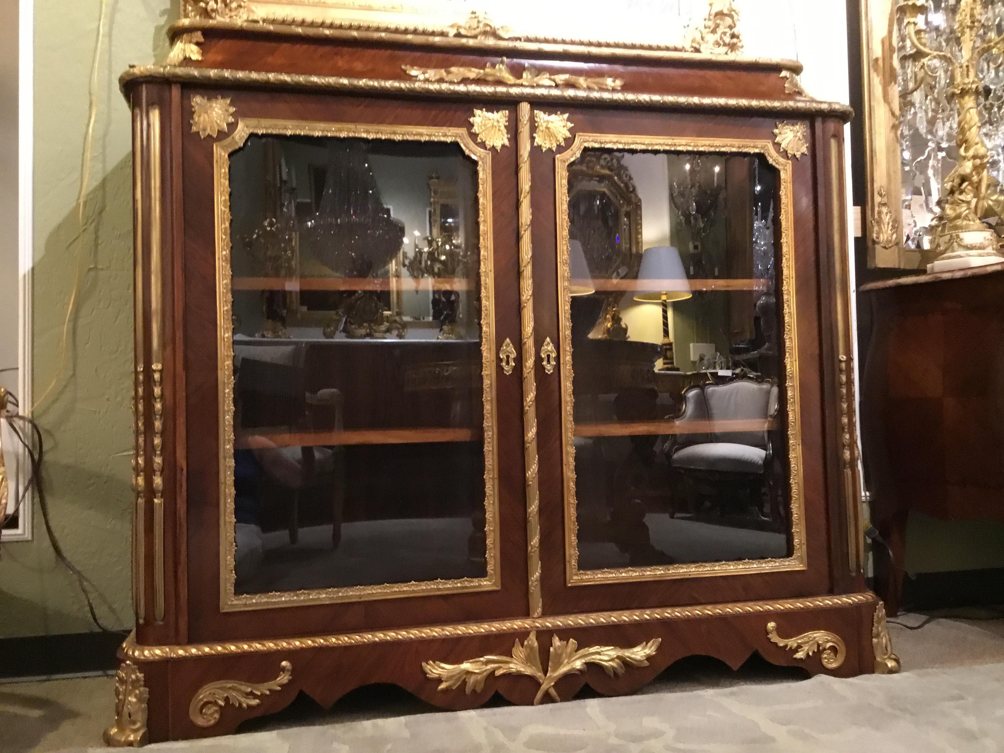 French Louis XV Style Gilt Bronze Mounted Two Door Vitrine/Bookcase 19th Century 9