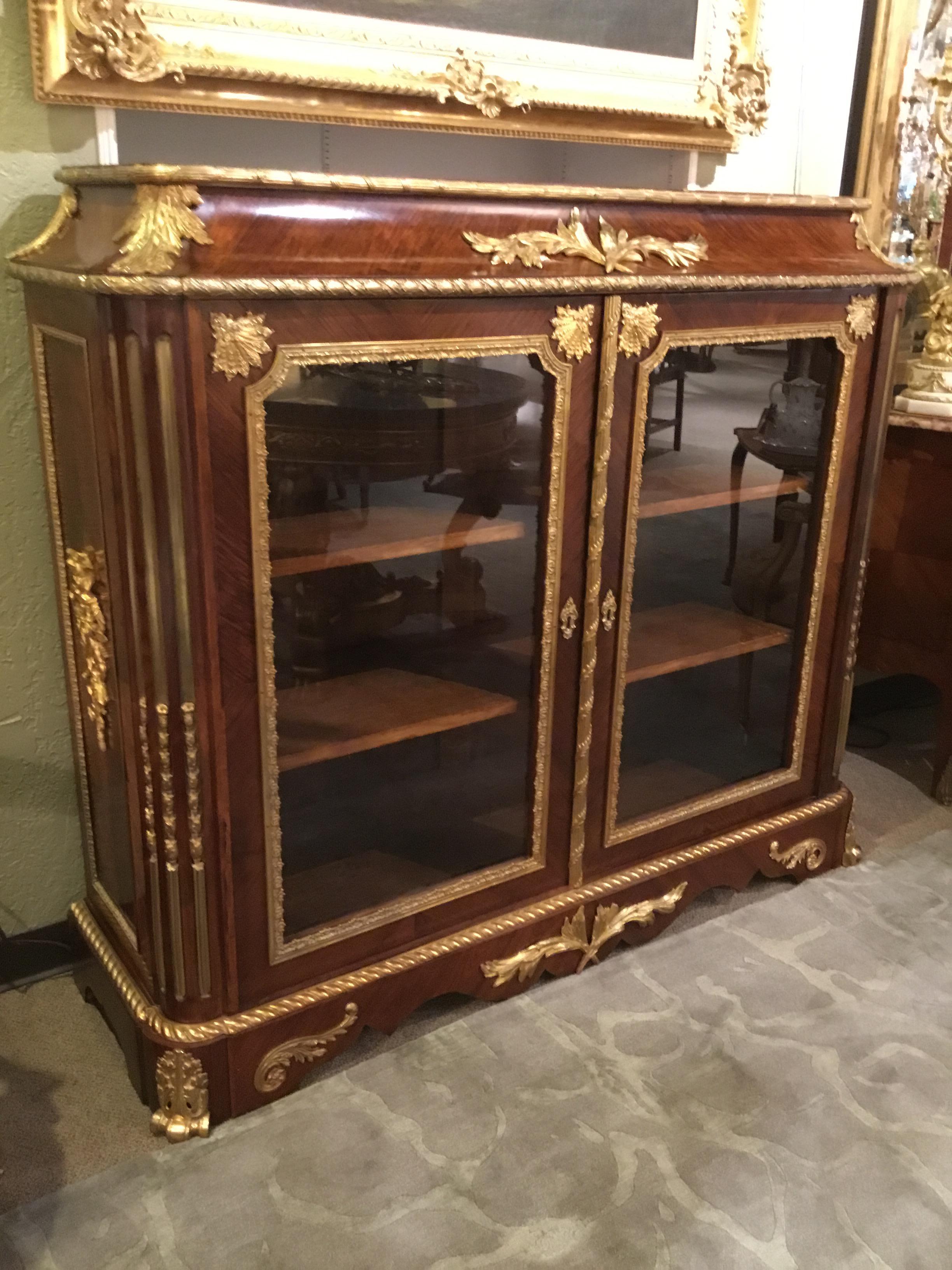 French Louis XV Style Gilt Bronze Mounted Two Door Vitrine/Bookcase 19th Century 1
