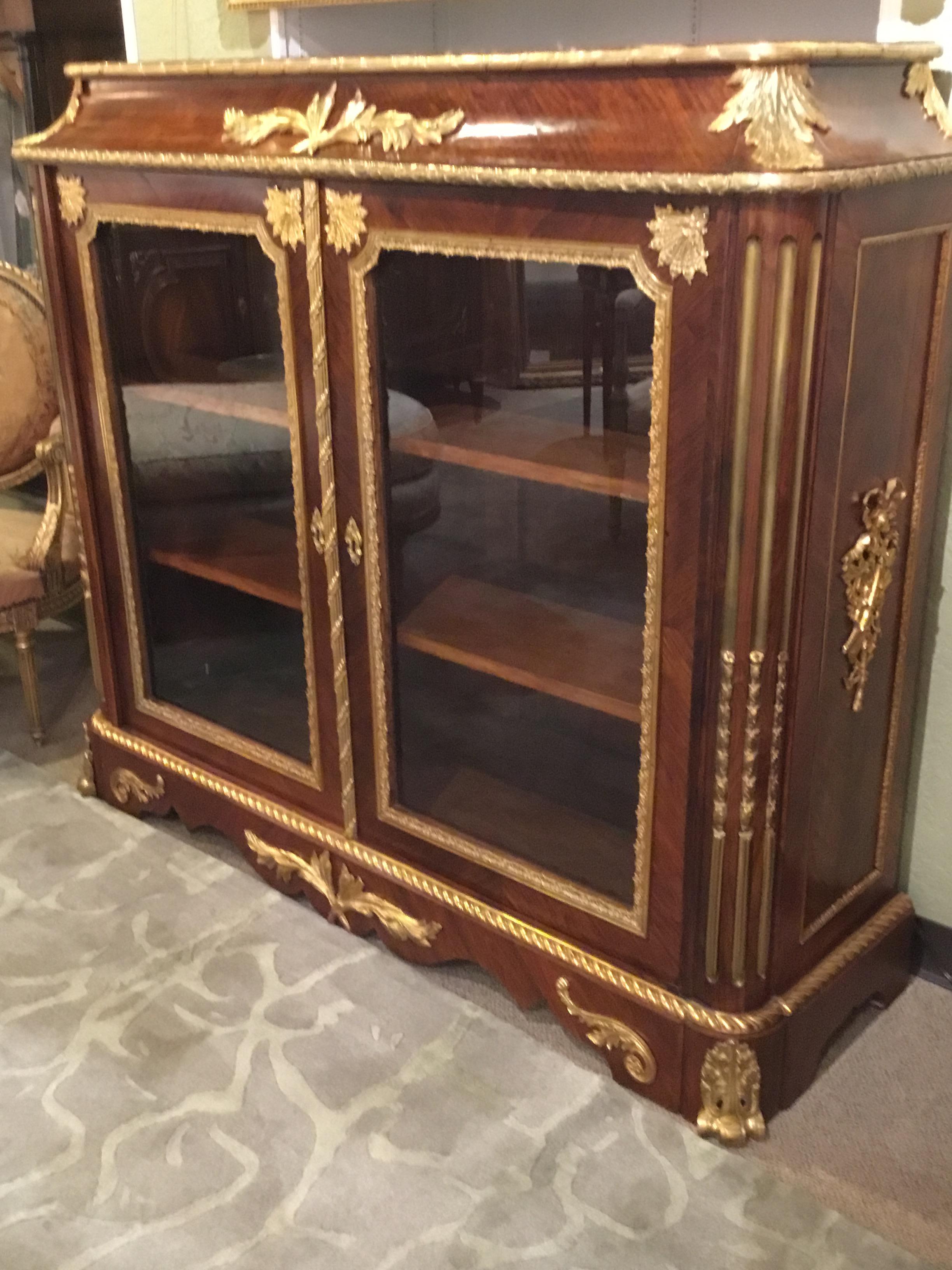 French Louis XV Style Gilt Bronze Mounted Two Door Vitrine/Bookcase 19th Century 4