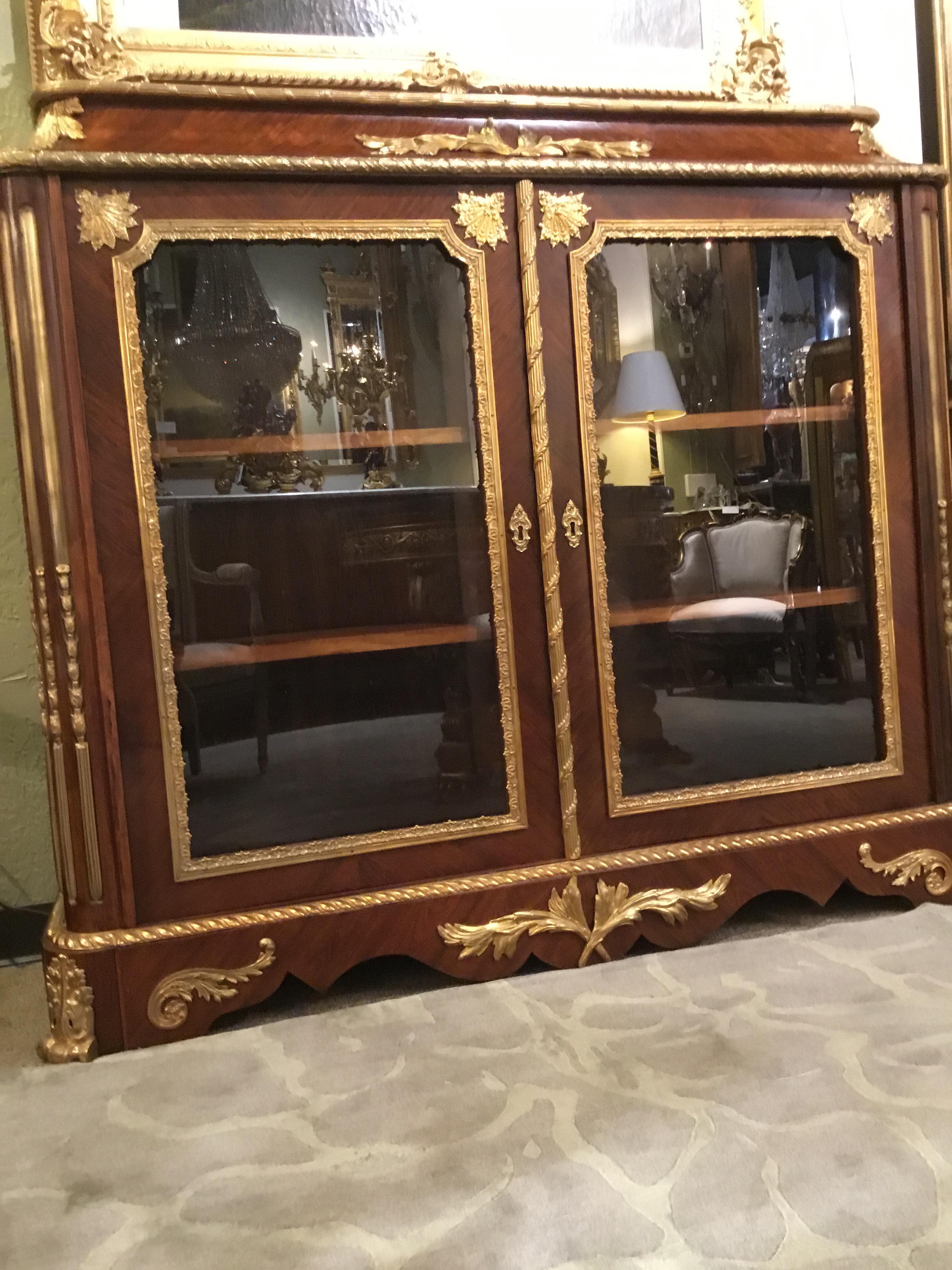 French Louis XV Style Gilt Bronze Mounted Two Door Vitrine/Bookcase 19th Century 5