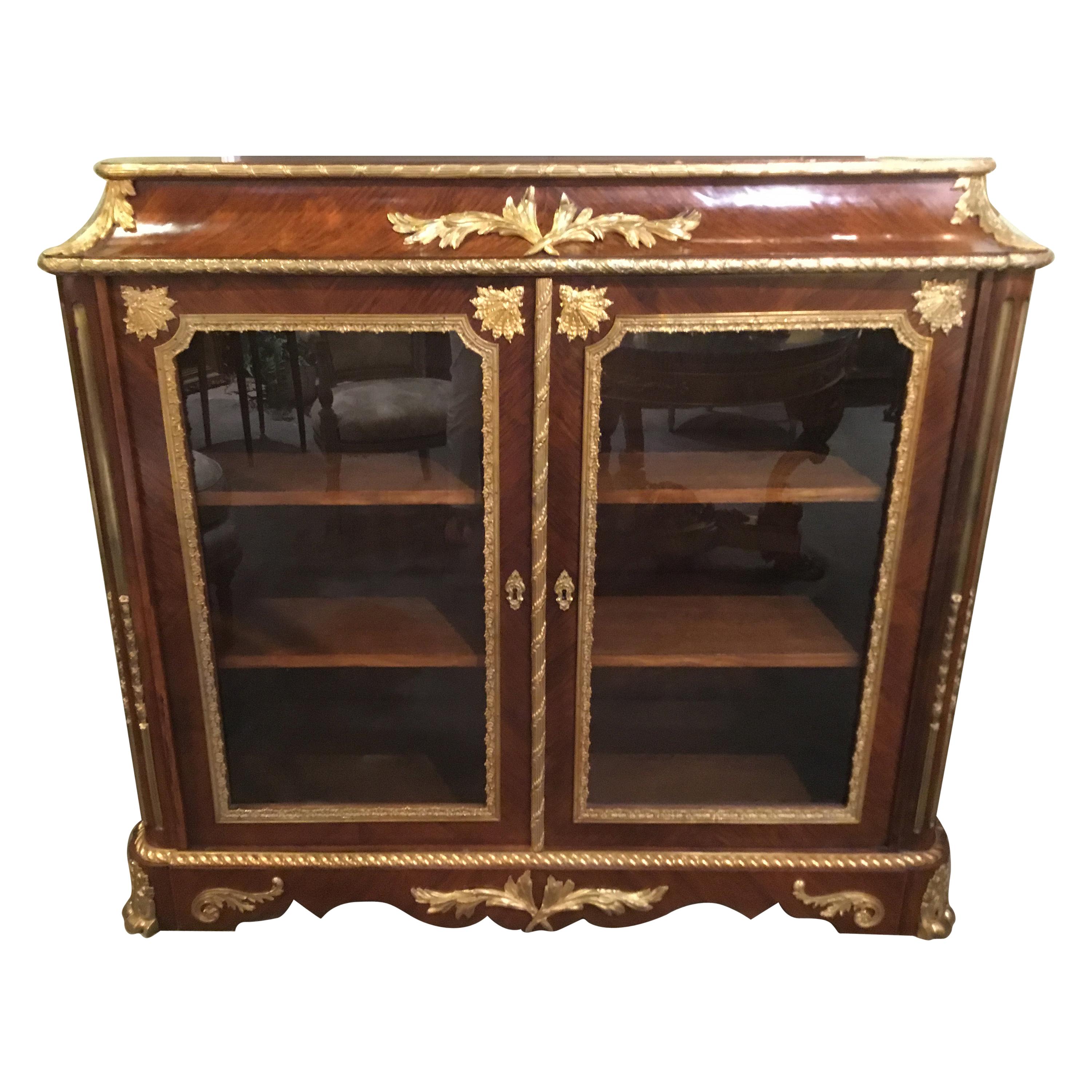 French Louis XV Style Gilt Bronze Mounted Two Door Vitrine/Bookcase 19th Century