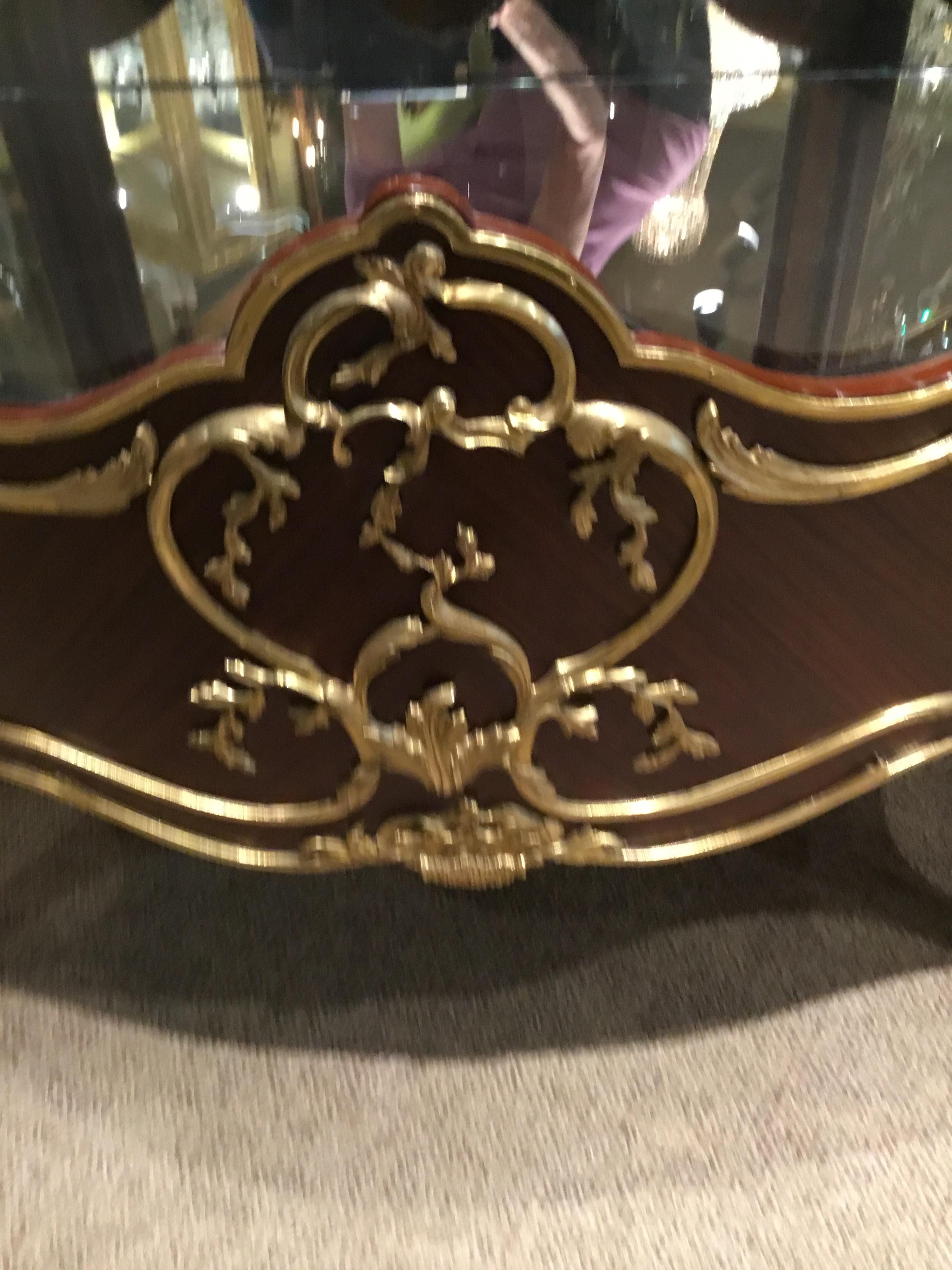 Kingwood French Louis XV Style Gilt Bronze Mounted Vitrine Cabinet with Marble Top For Sale