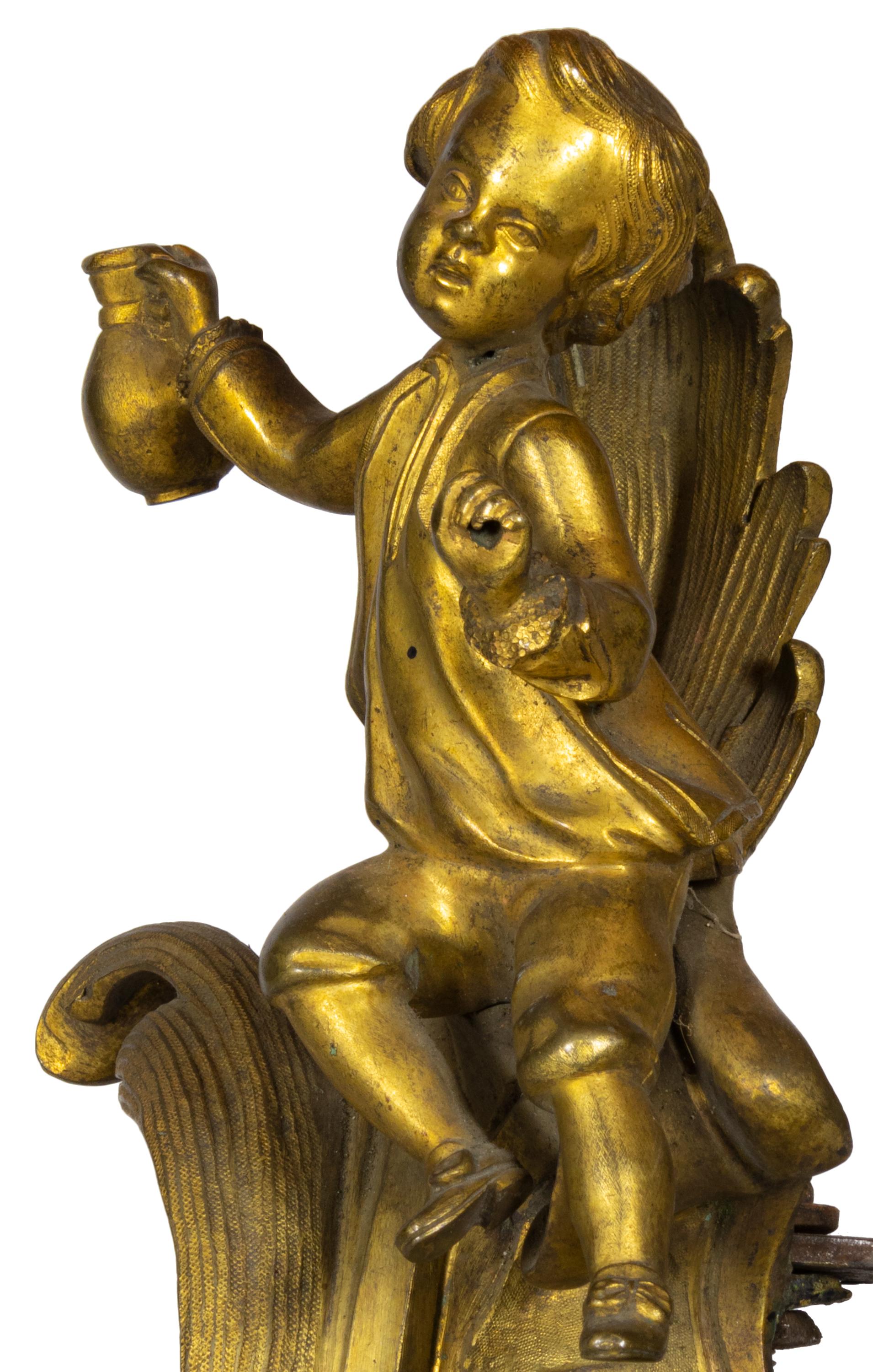 French Louis XV Style Gilt Bronze Putti Chenet Lamp, 19th Century For Sale 1