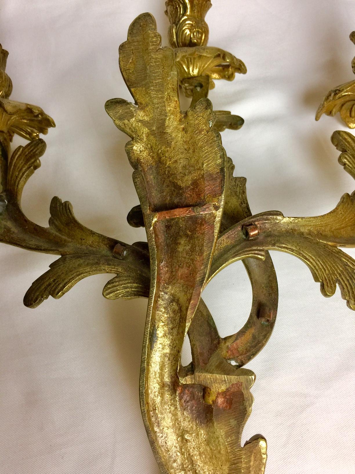 French Louis XV Style Gilt Bronze Sconces, Pair 7