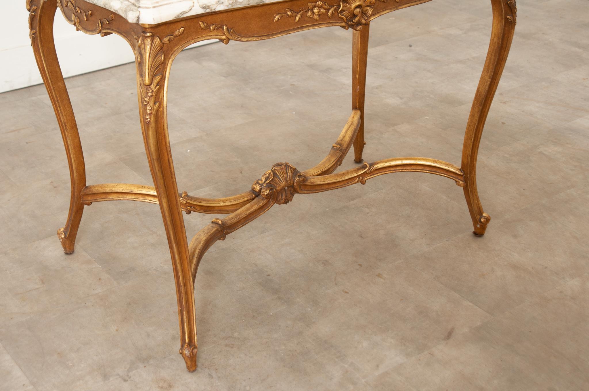 French Louis XV Style Gilt & Marble Table For Sale 5