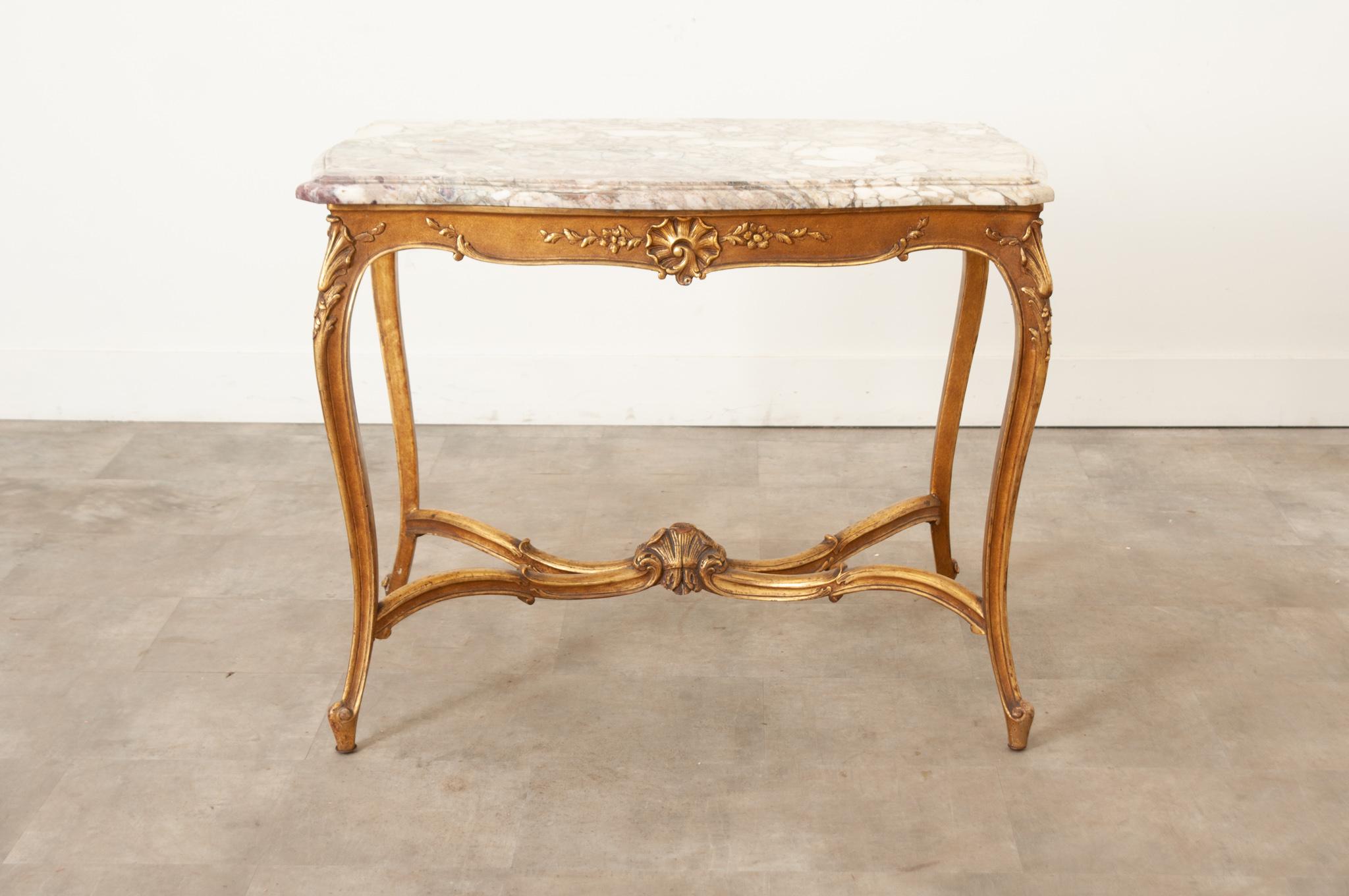French Louis XV Style Gilt & Marble Table For Sale 7