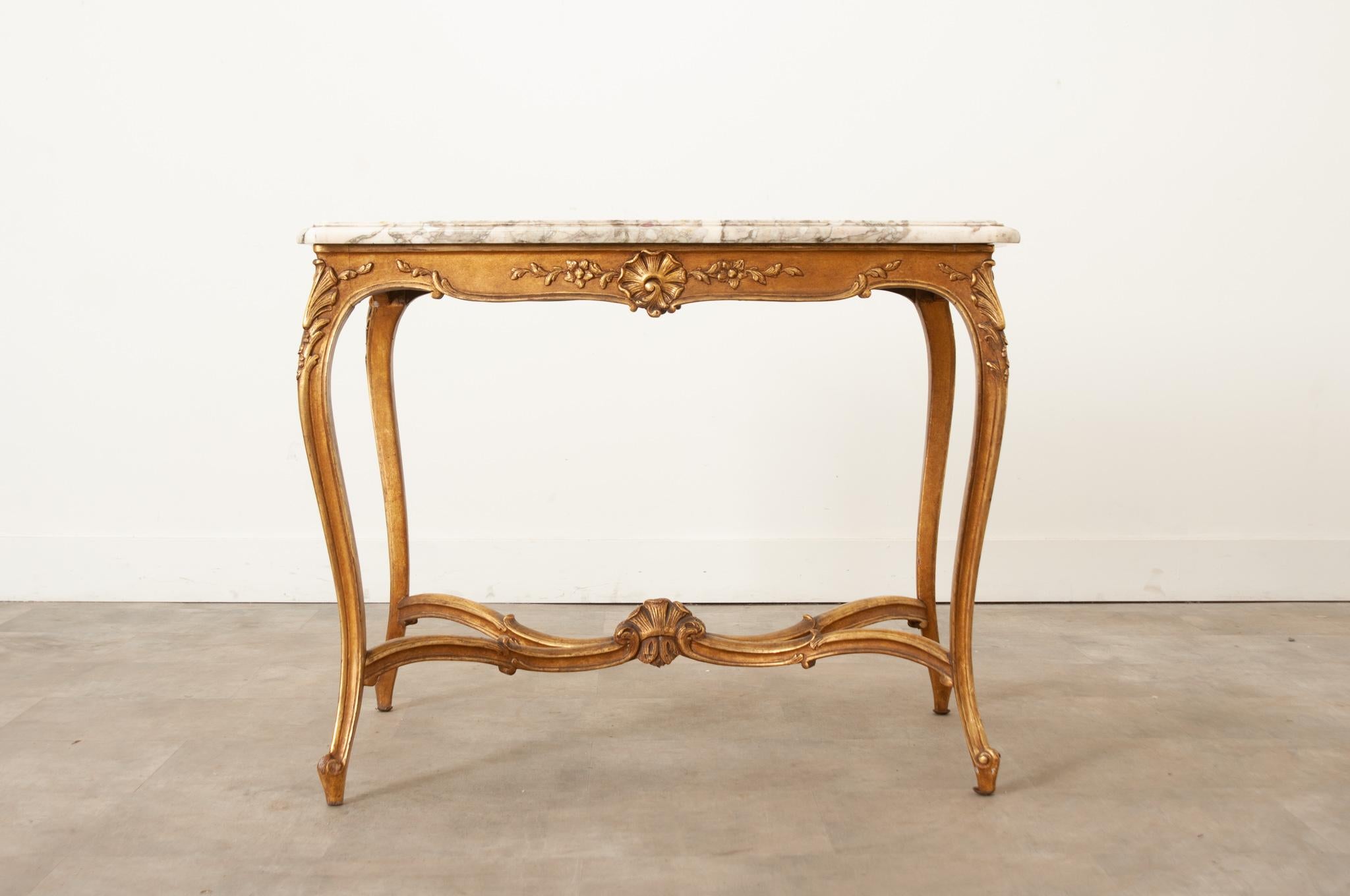 French Louis XV Style Gilt & Marble Table In Good Condition For Sale In Baton Rouge, LA