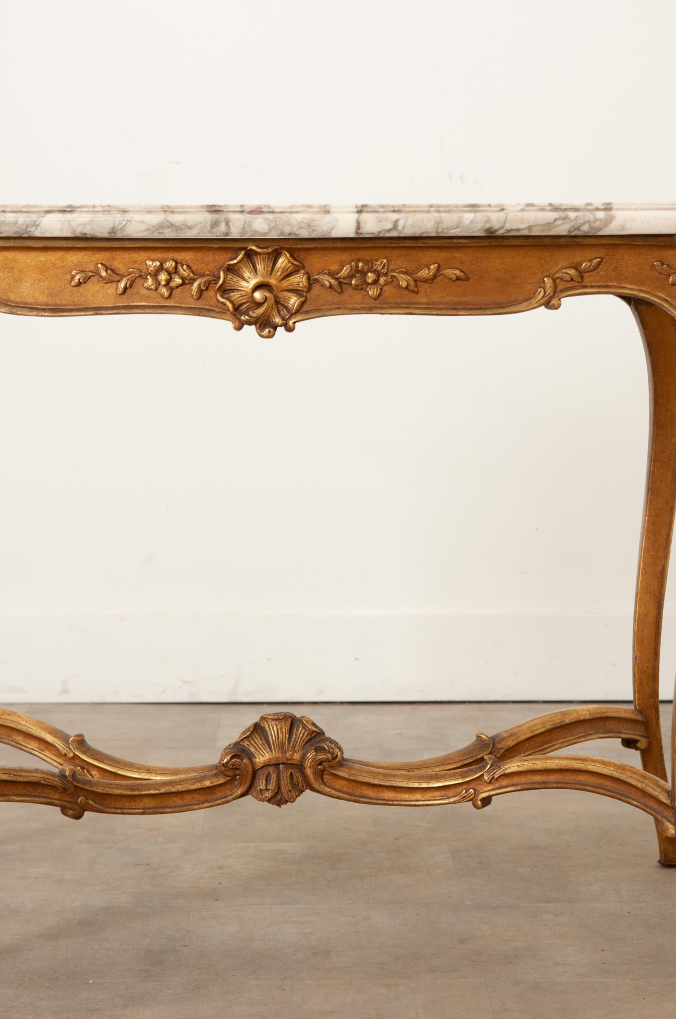 Cast Stone French Louis XV Style Gilt & Marble Table For Sale