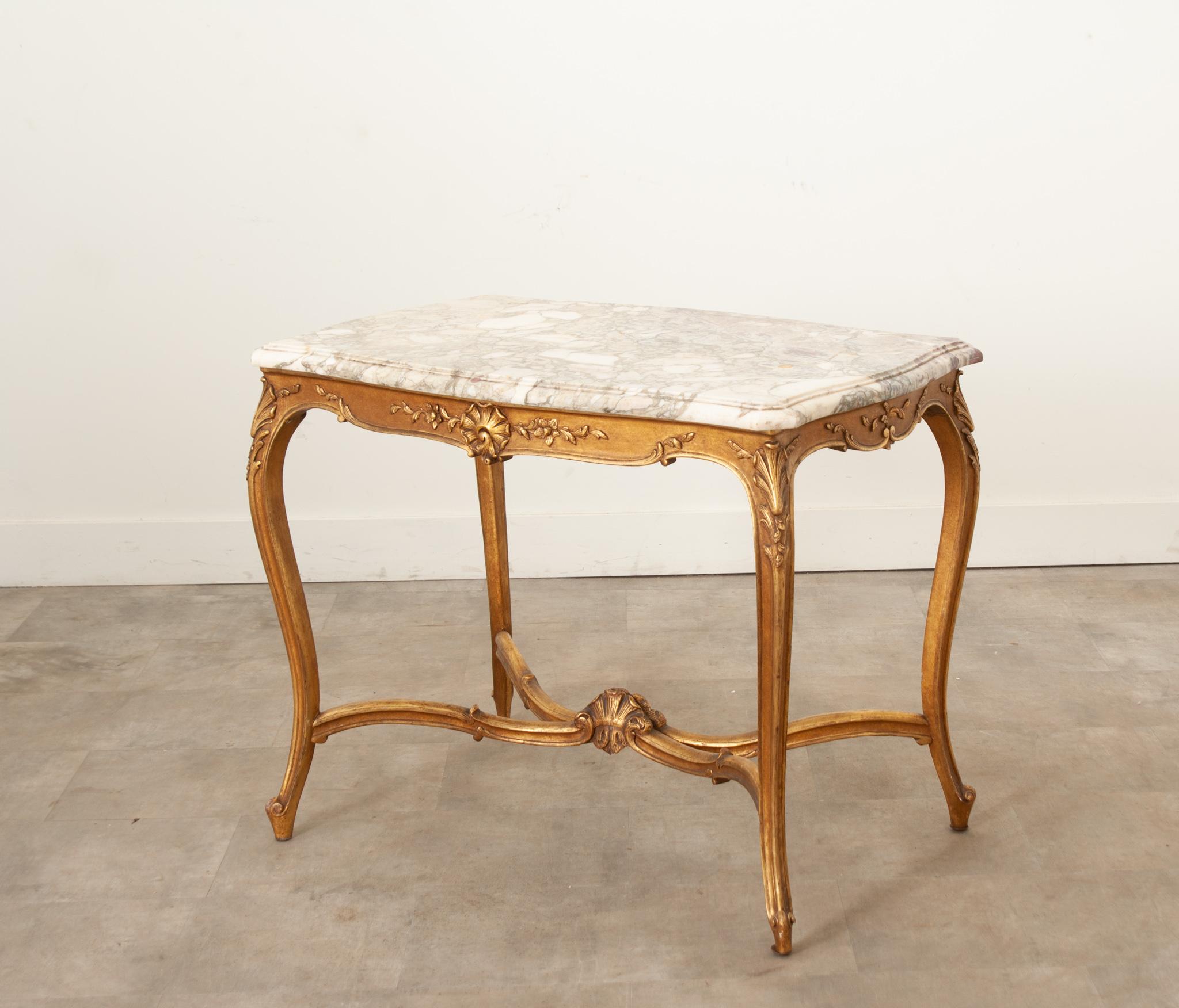 French Louis XV Style Gilt & Marble Table For Sale 1