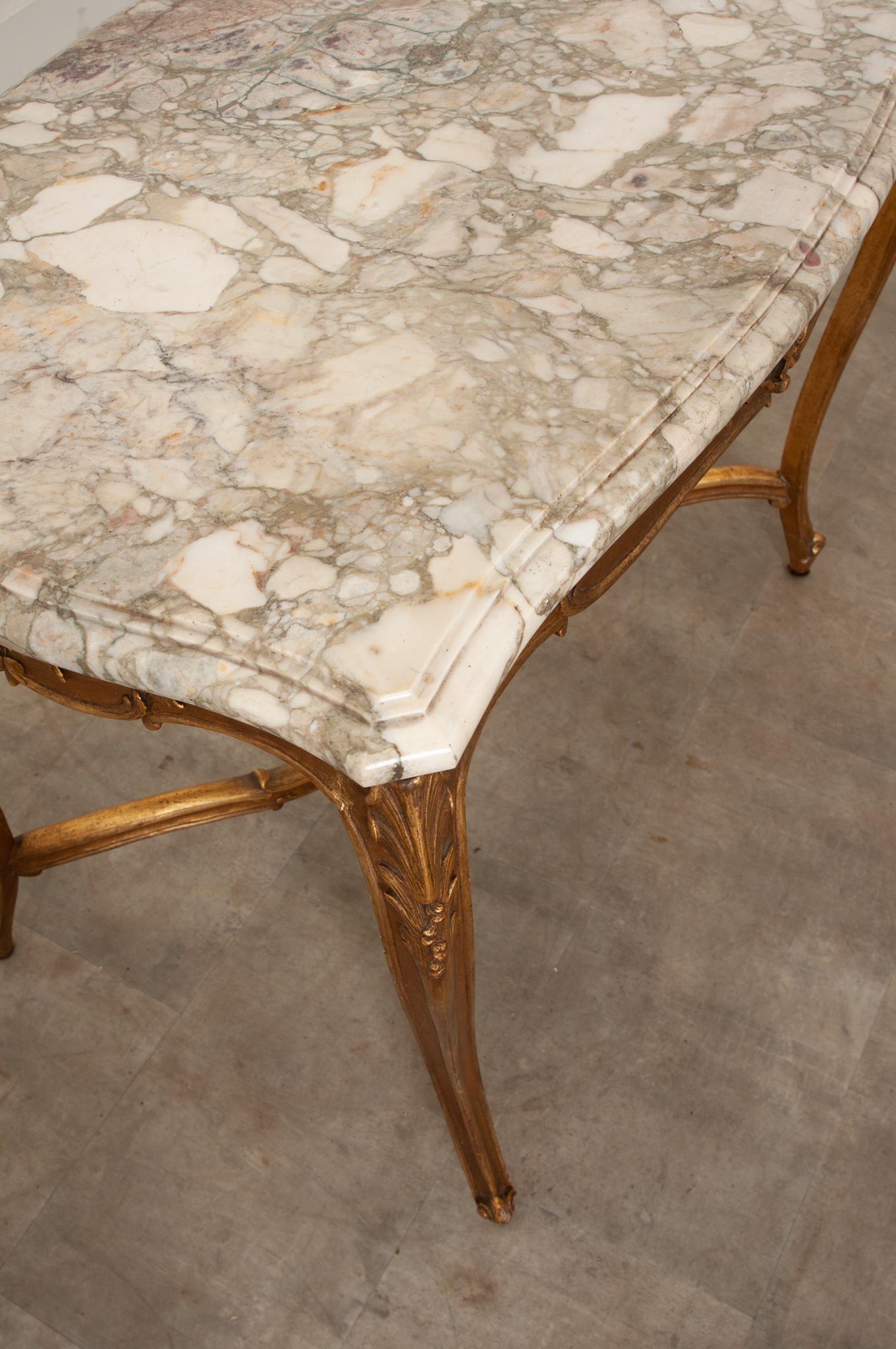 French Louis XV Style Gilt & Marble Table For Sale 3