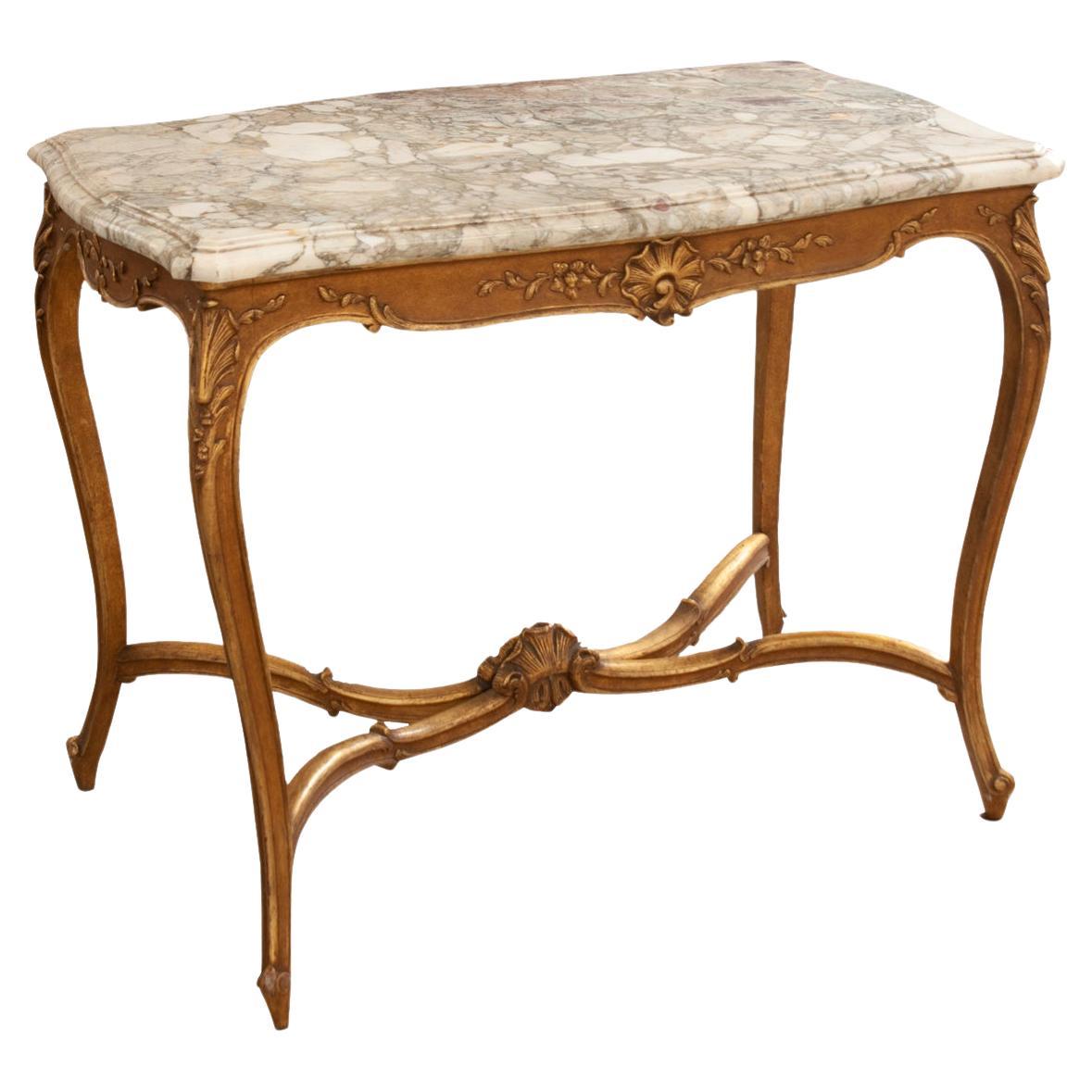 French Louis XV Style Gilt & Marble Table For Sale