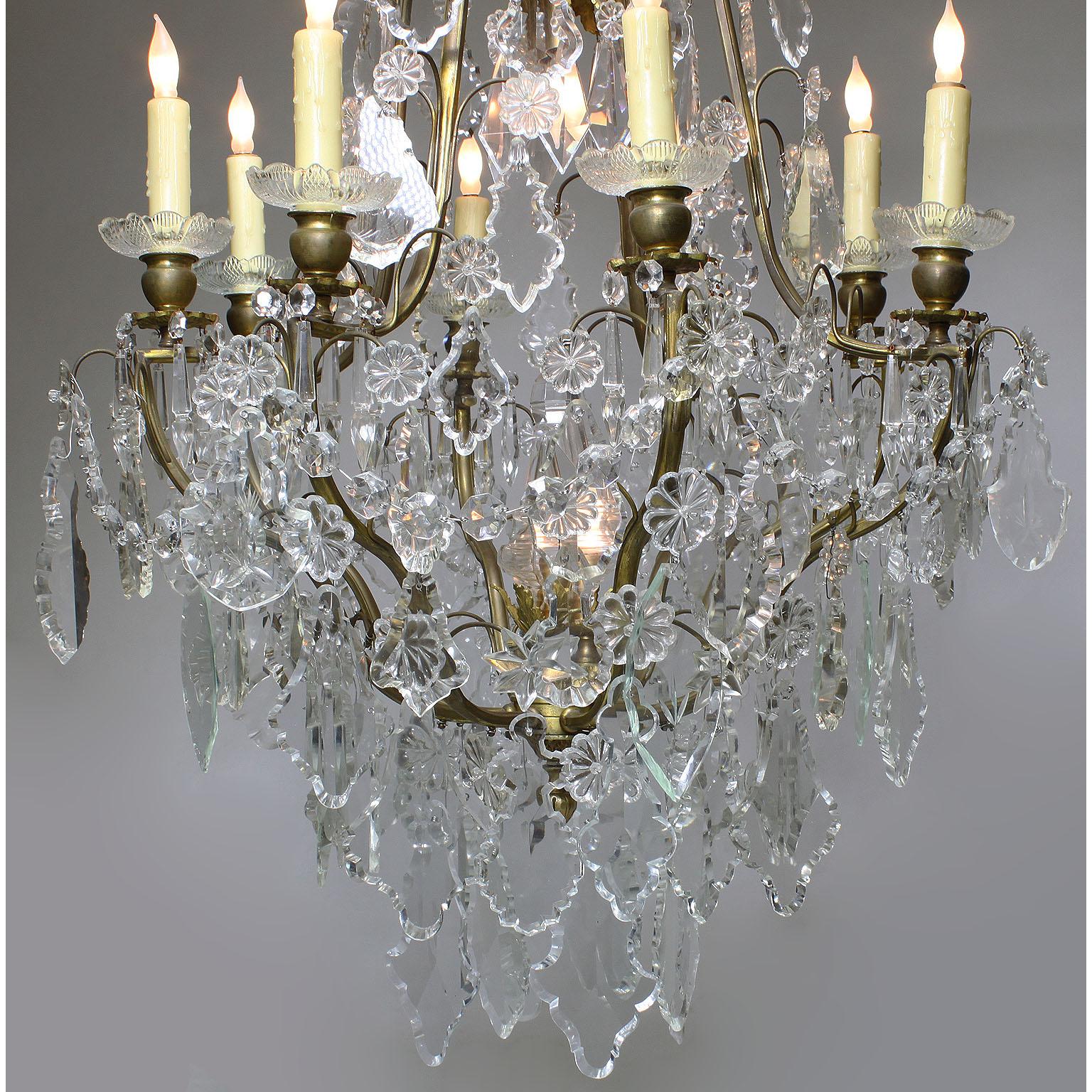 French Louis XV Style Gilt-Metal and Cut-Glass 'Crystal' Ten-Light Chandelier In Good Condition For Sale In Los Angeles, CA