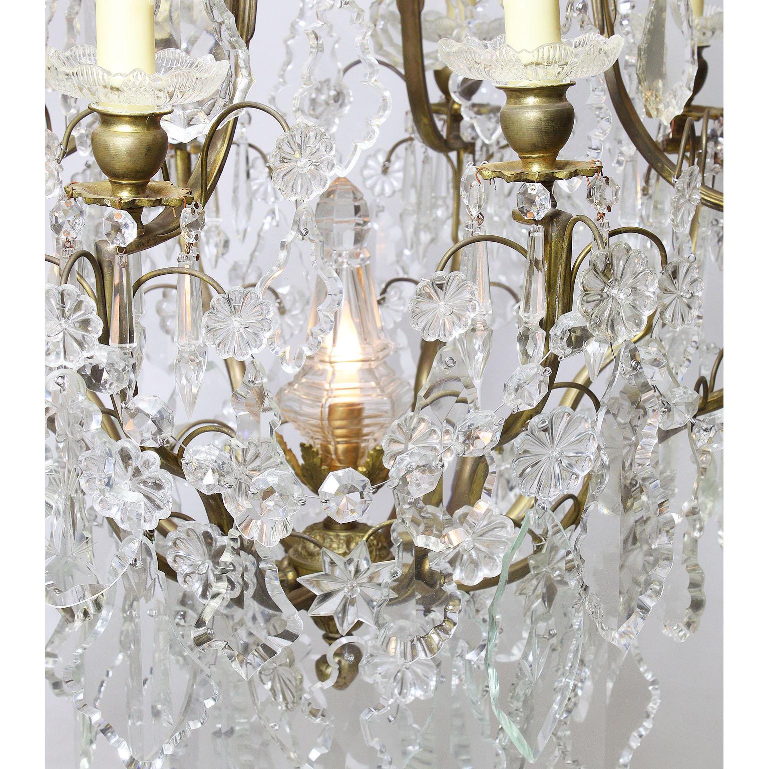 Cut Glass French Louis XV Style Gilt-Metal and Cut-Glass 'Crystal' Ten-Light Chandelier For Sale