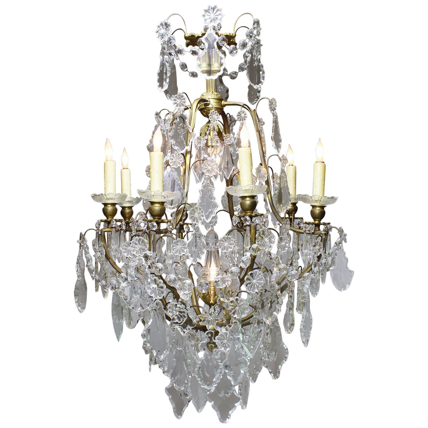 French Louis XV Style Gilt-Metal and Cut-Glass 'Crystal' Ten-Light Chandelier For Sale