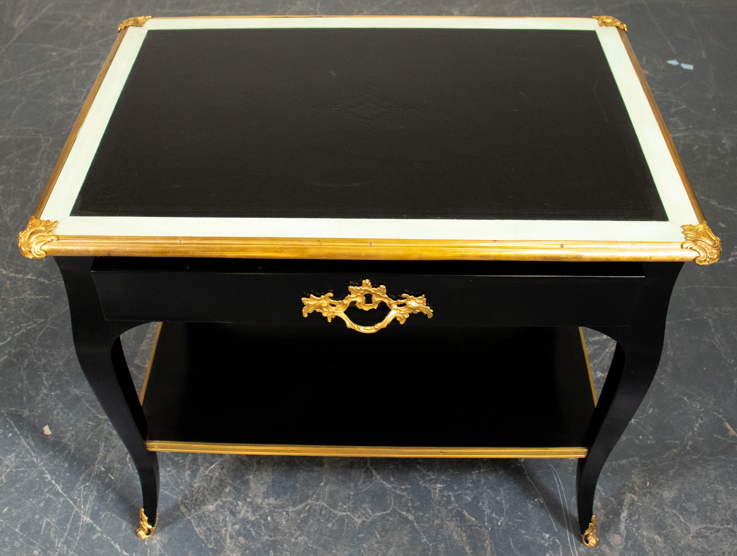 French Louis XV Style Gilt Mounted Ebonized Tea Table with Cabriole Legs In Good Condition In New York, NY