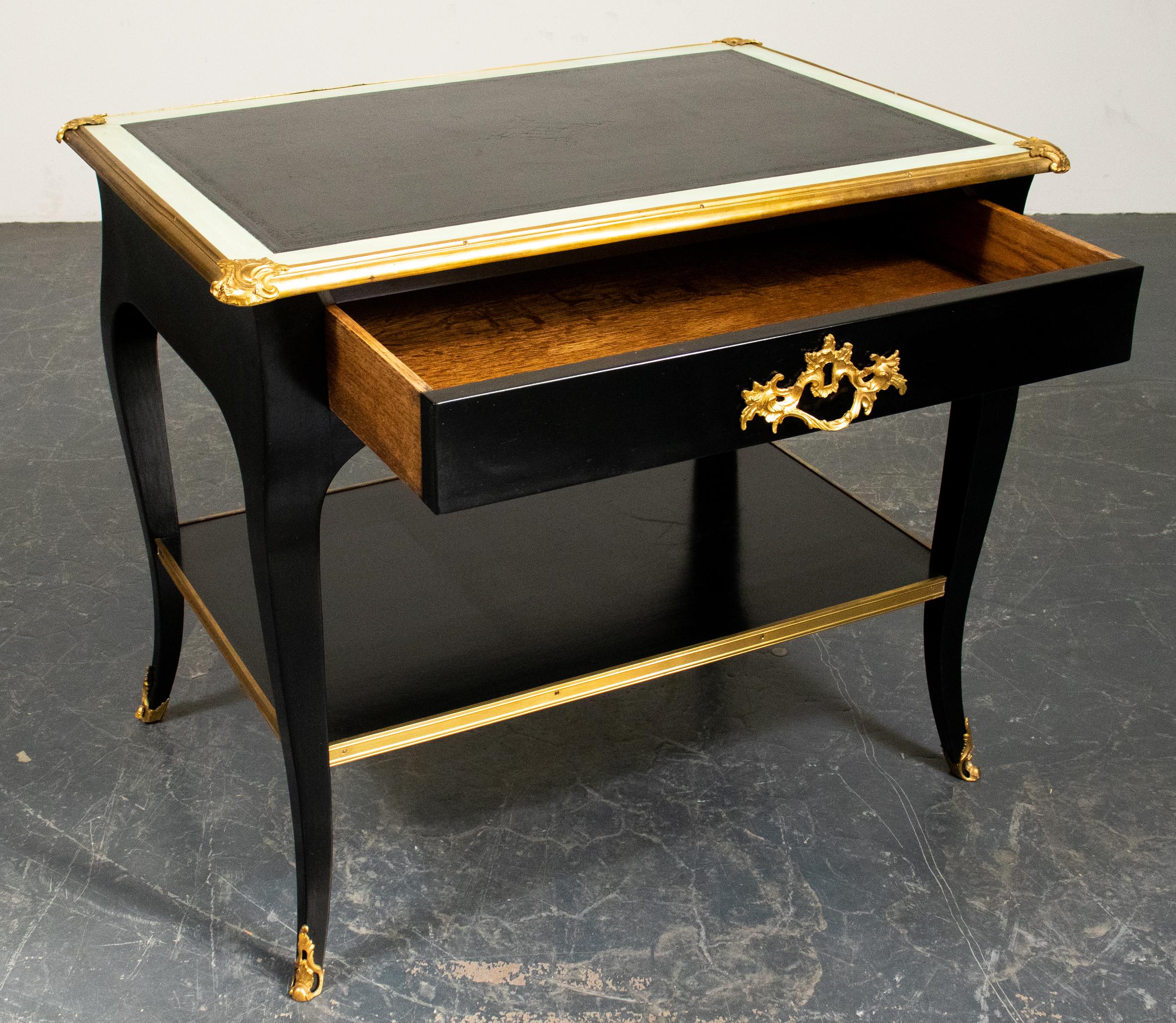 French Louis XV Style Gilt Mounted Ebonized Tea Table with Cabriole Legs 1