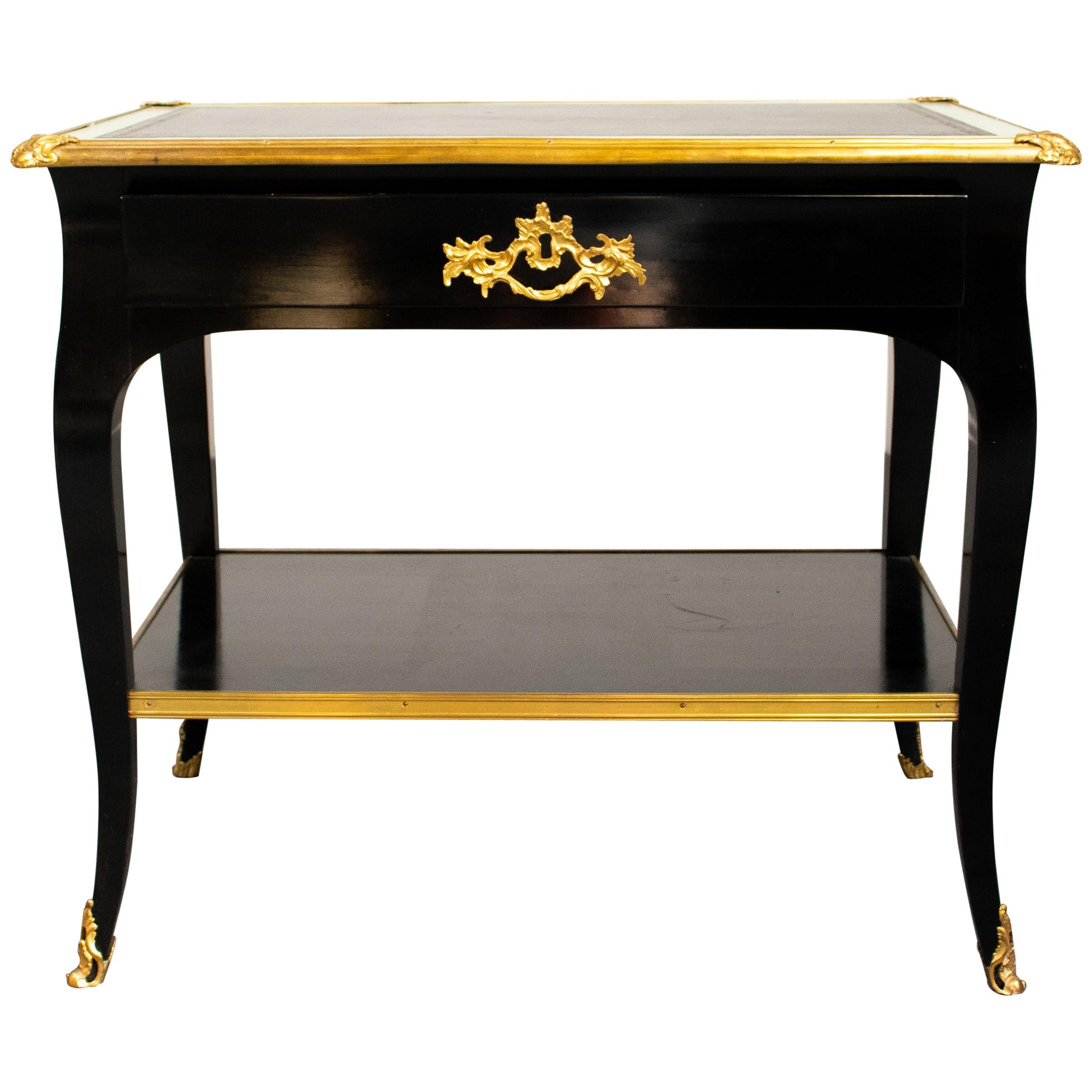 French Louis XV Style Gilt Mounted Ebonized Tea Table with Cabriole Legs