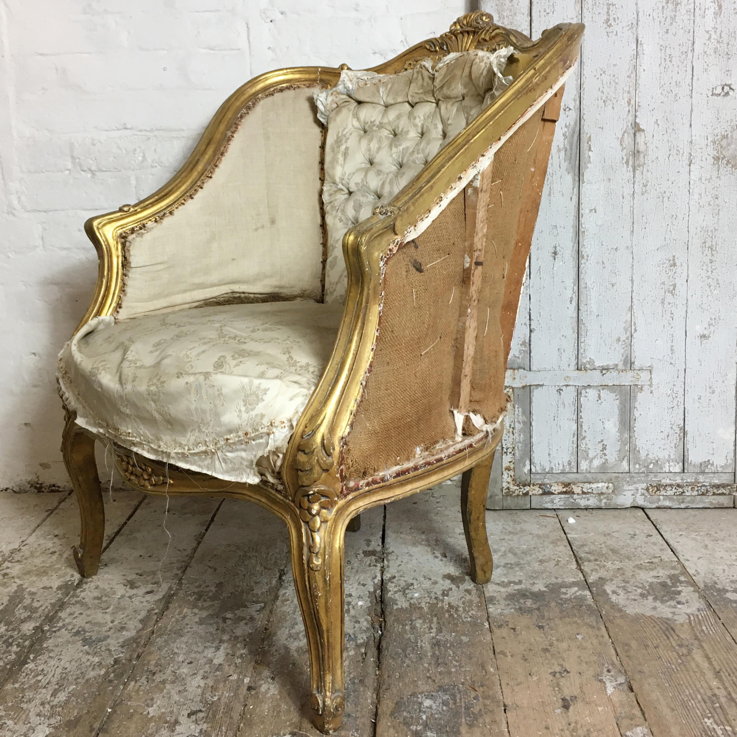 20th Century French Louis XV Style Giltwood Armchair, circa 1900 for re-upholstery