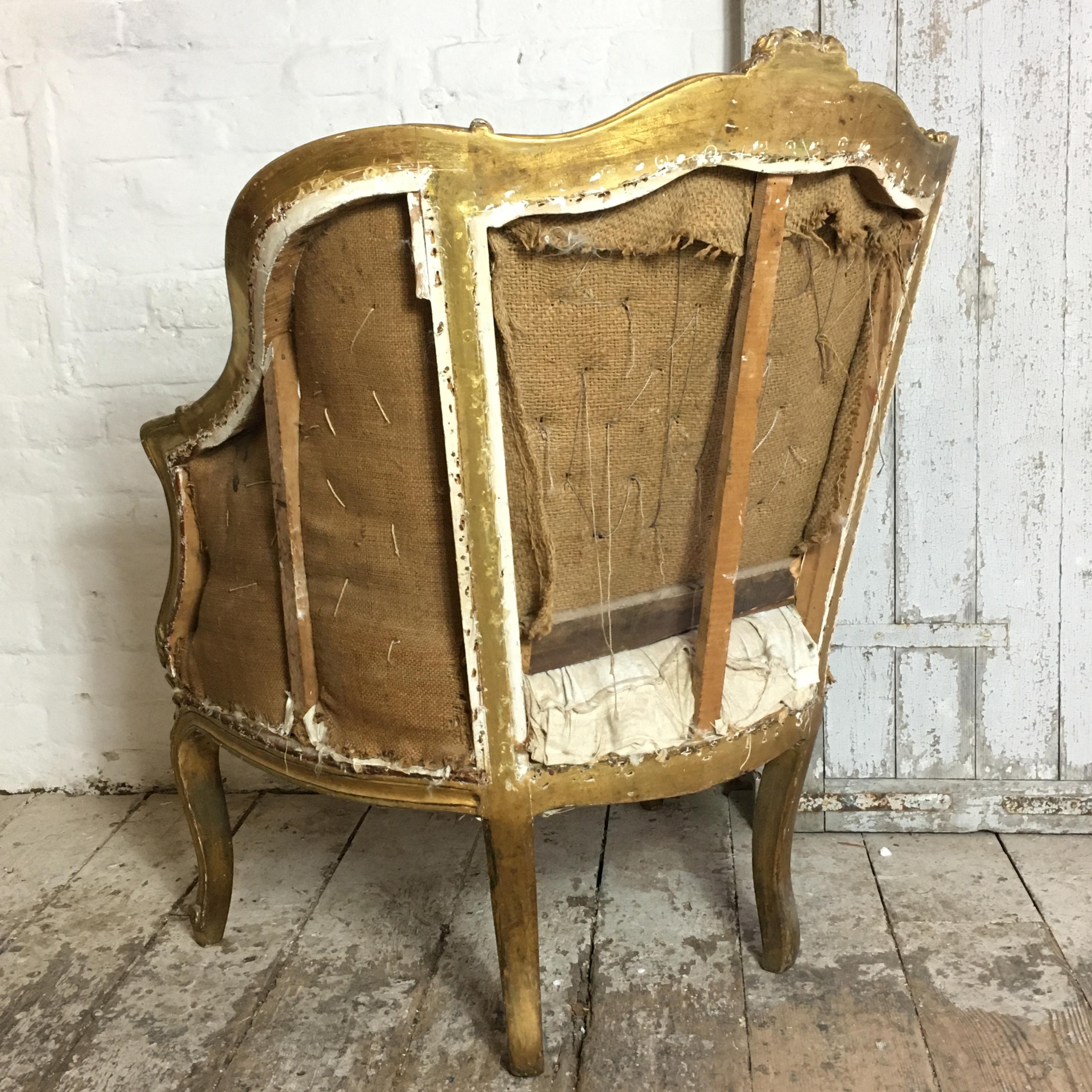 Wood French Louis XV Style Giltwood Armchair, circa 1900 for re-upholstery
