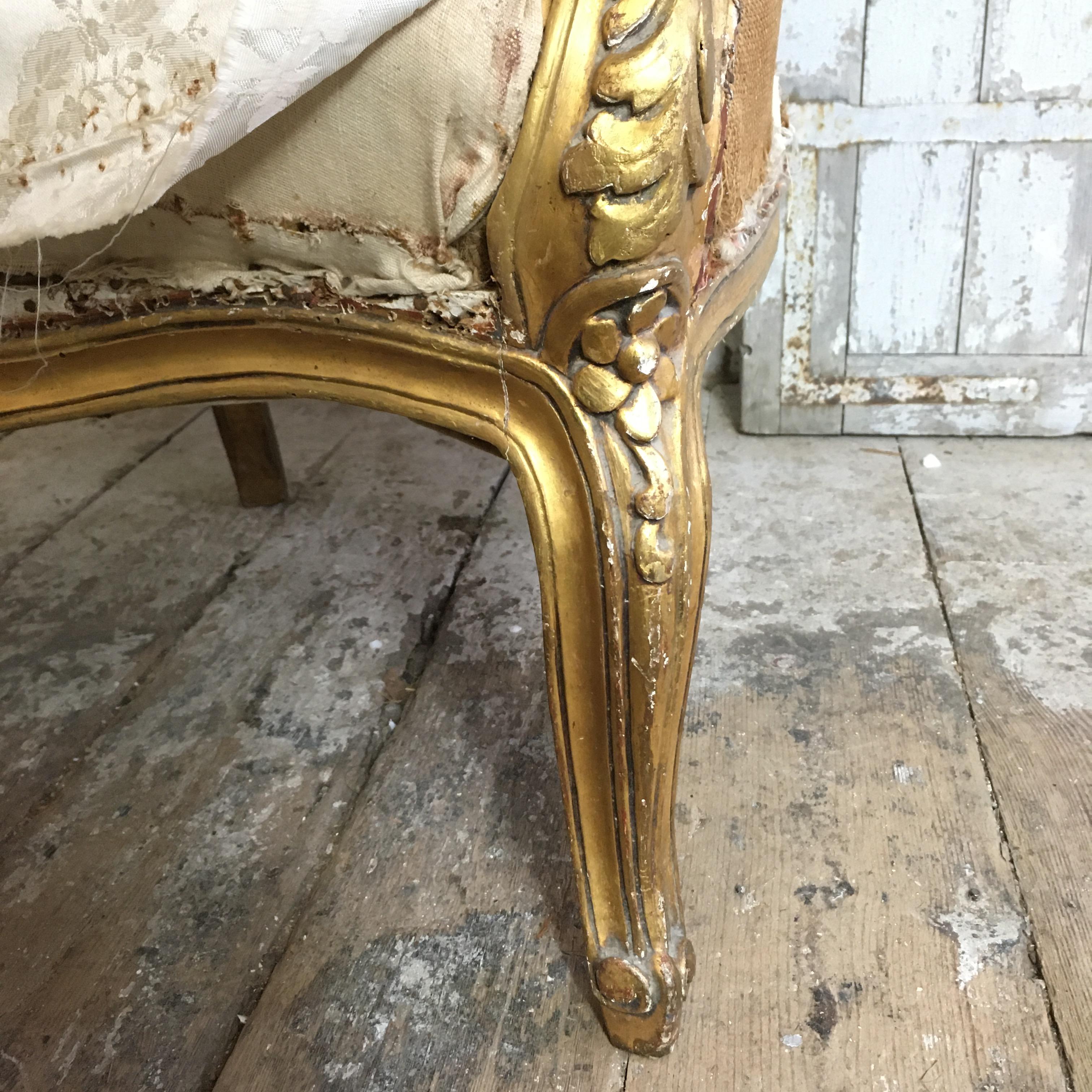 French Louis XV Style Giltwood Armchair, circa 1900 for re-upholstery 1