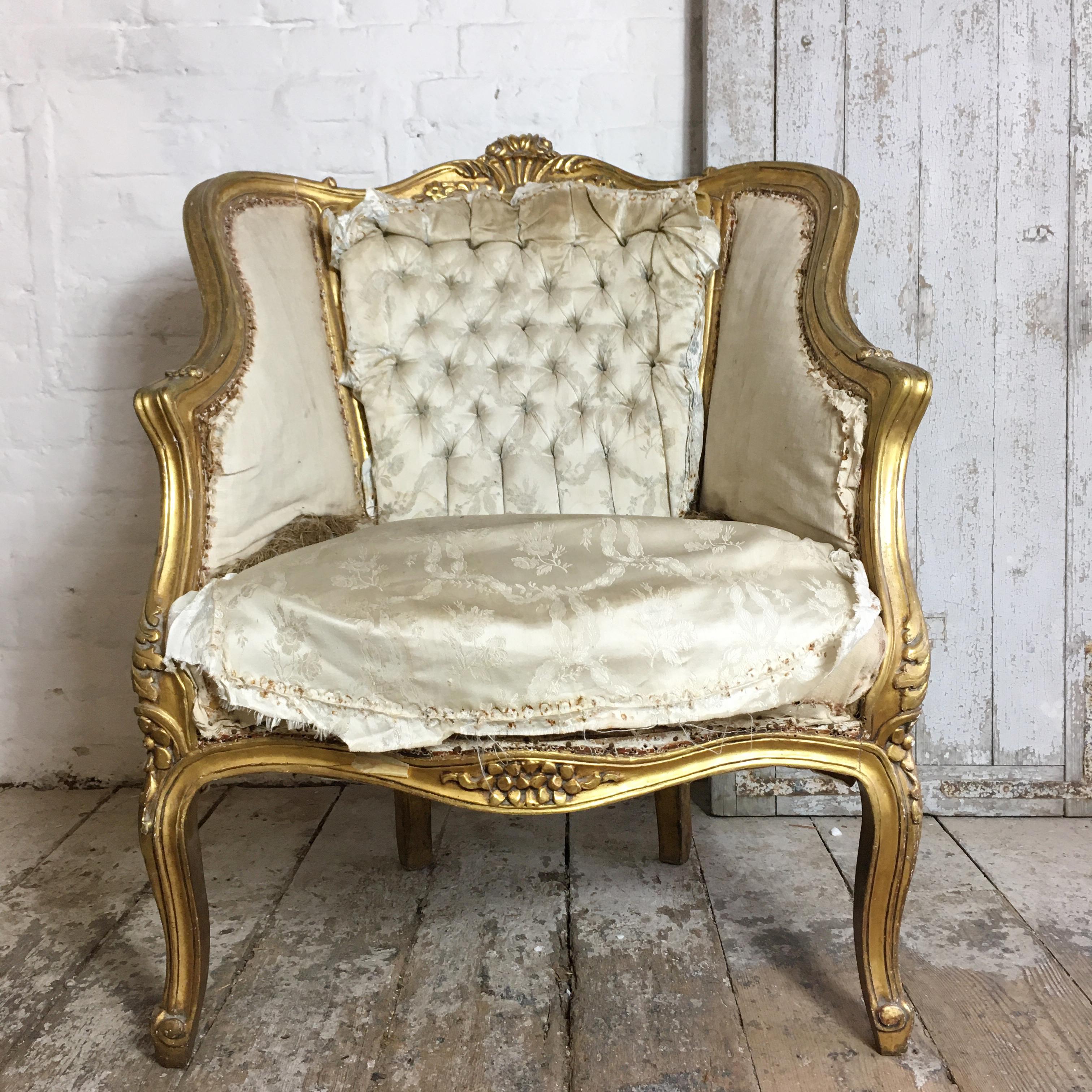 French Louis XV Style Giltwood Armchair, circa 1900 for re-upholstery 3