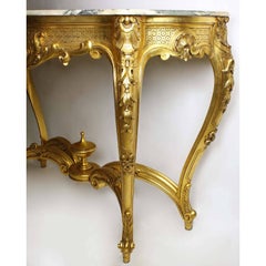 French Louis XV Style Giltwood Carved Console Table with Marble Top