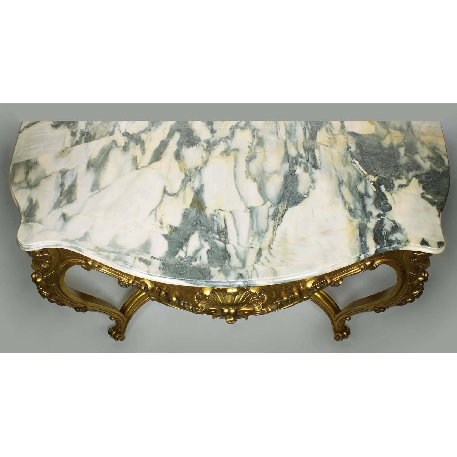 French Louis XV Style Giltwood Carved Console Table with Marble Top For Sale 1
