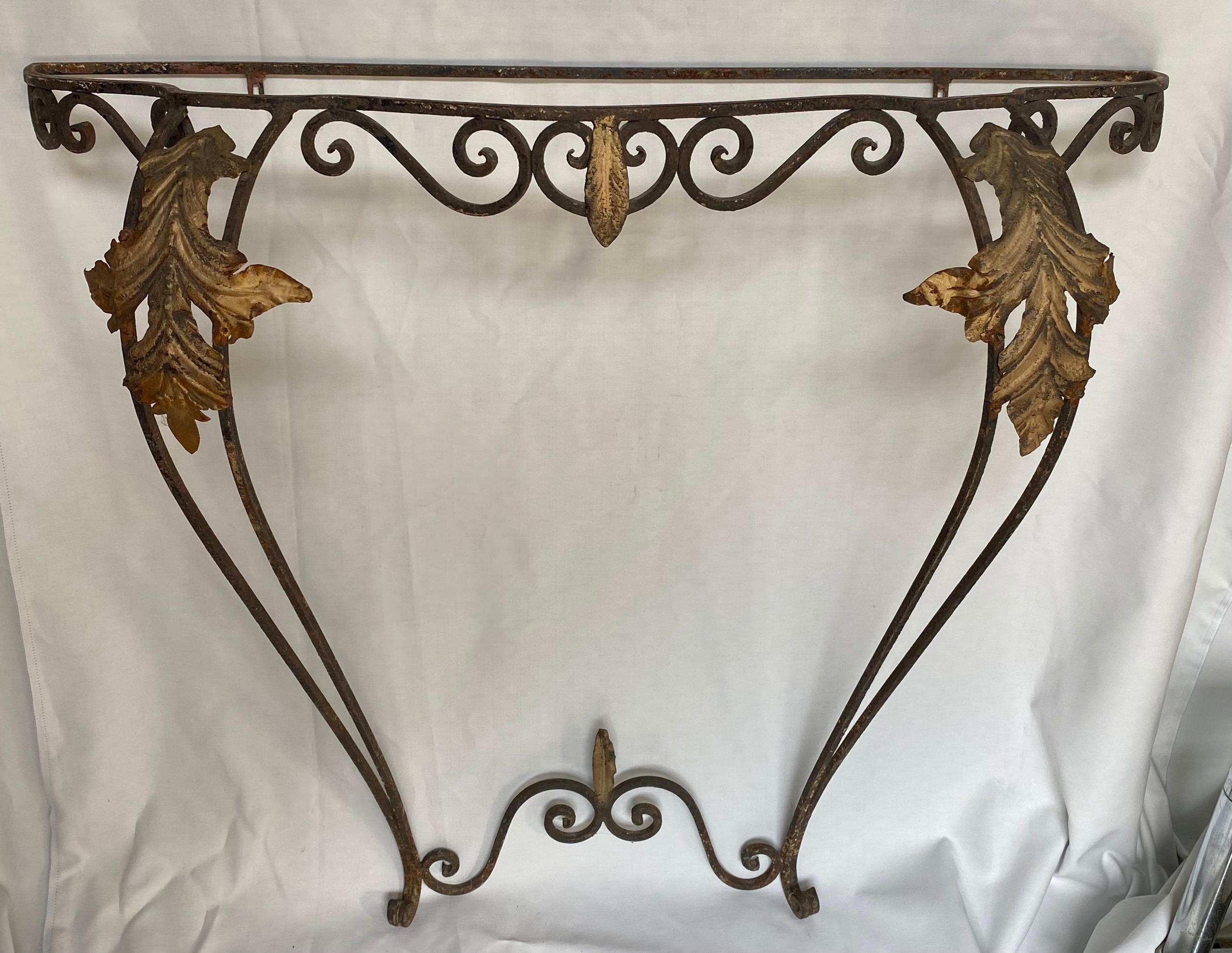 French Louis XV Style Gilt Wrought Iron and Marble Wall Mount Console Table 6