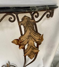 French Louis XV Style Gilt Wrought Iron and Marble Wall Mount Console Table