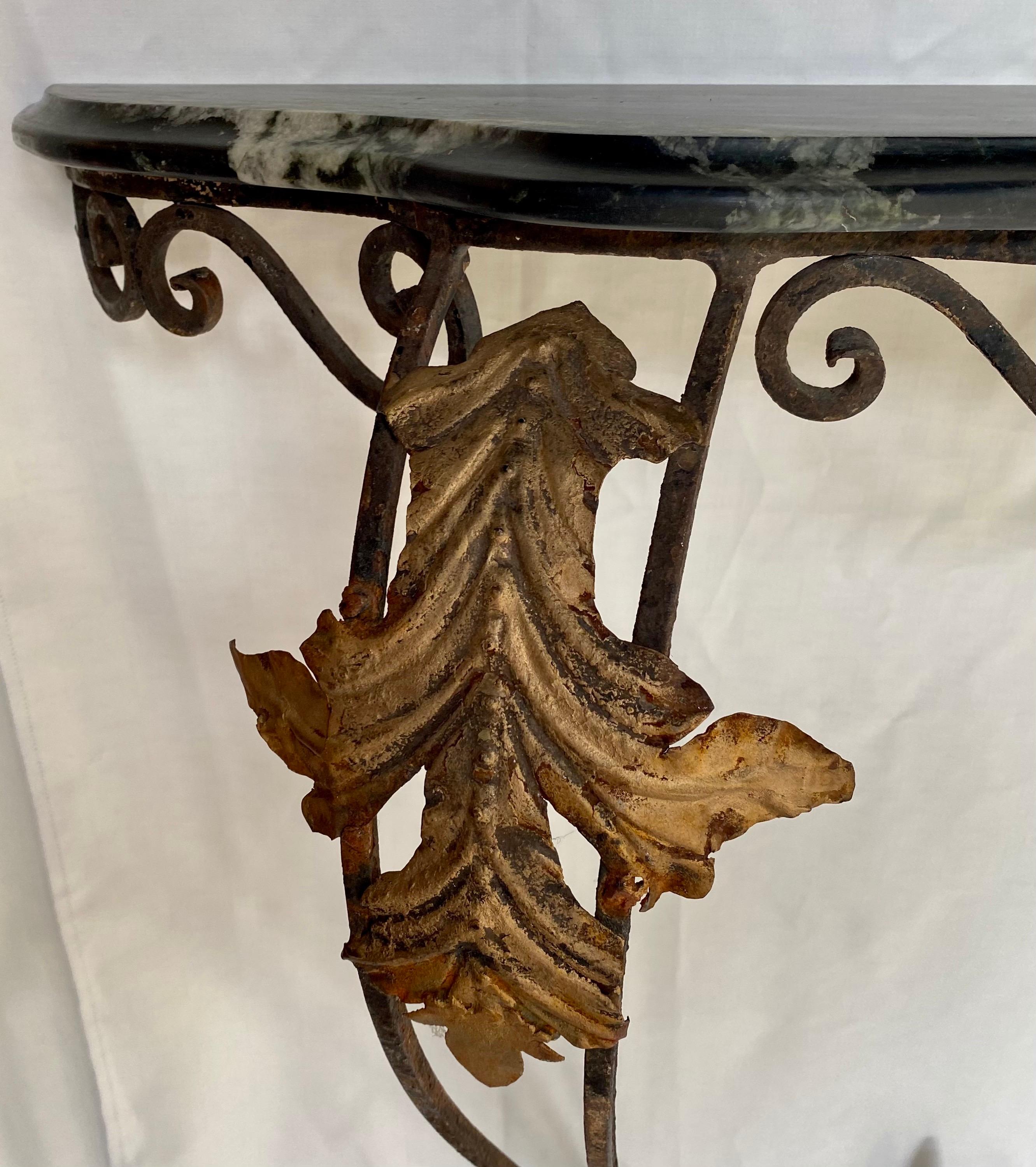 French Louis XV Style Gilt Wrought Iron and Marble Wall Mount Console Table In Good Condition In Lambertville, NJ