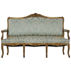 Französisch Louis XV Stil Giltwood antike Settee Sofa in blauer Seide